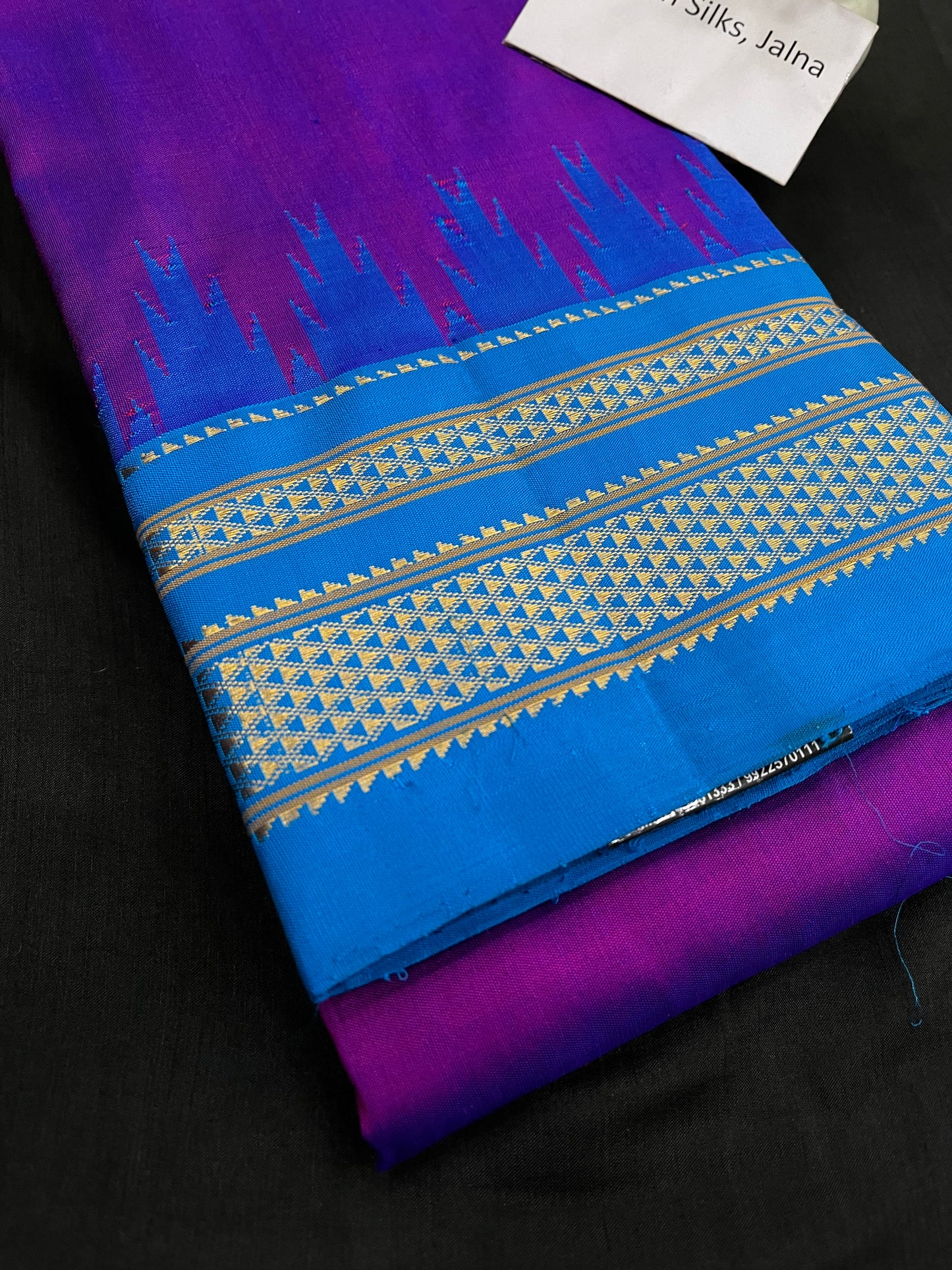 Magenta Blue Big Temple Ilkal Silk Saree