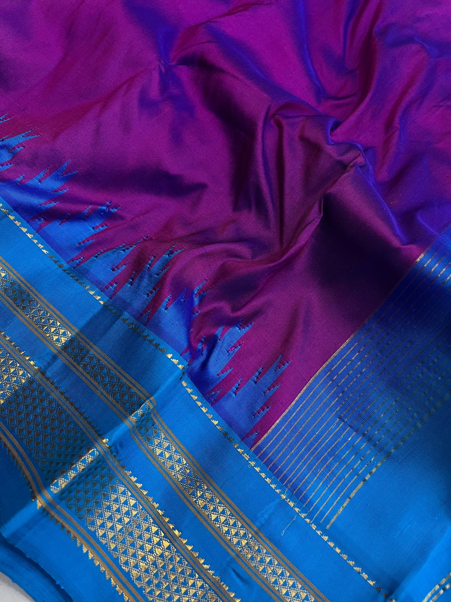 Magenta Blue Big Temple Ilkal Silk Saree