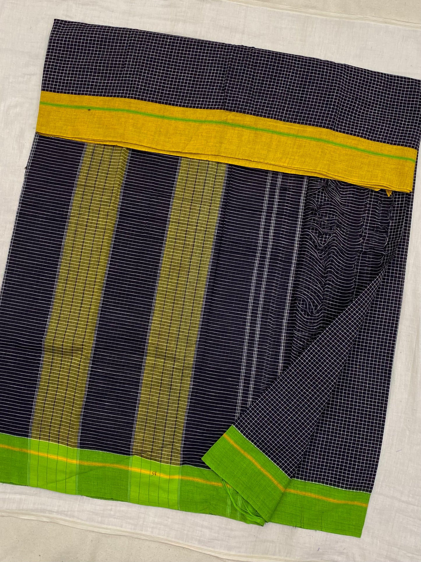 Yellow-Green Border Black Patteda Anchu Saree