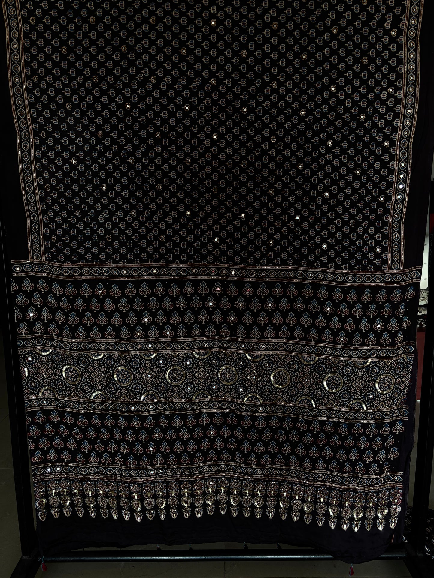 Black Lotus Ajrakh Handwork Saree