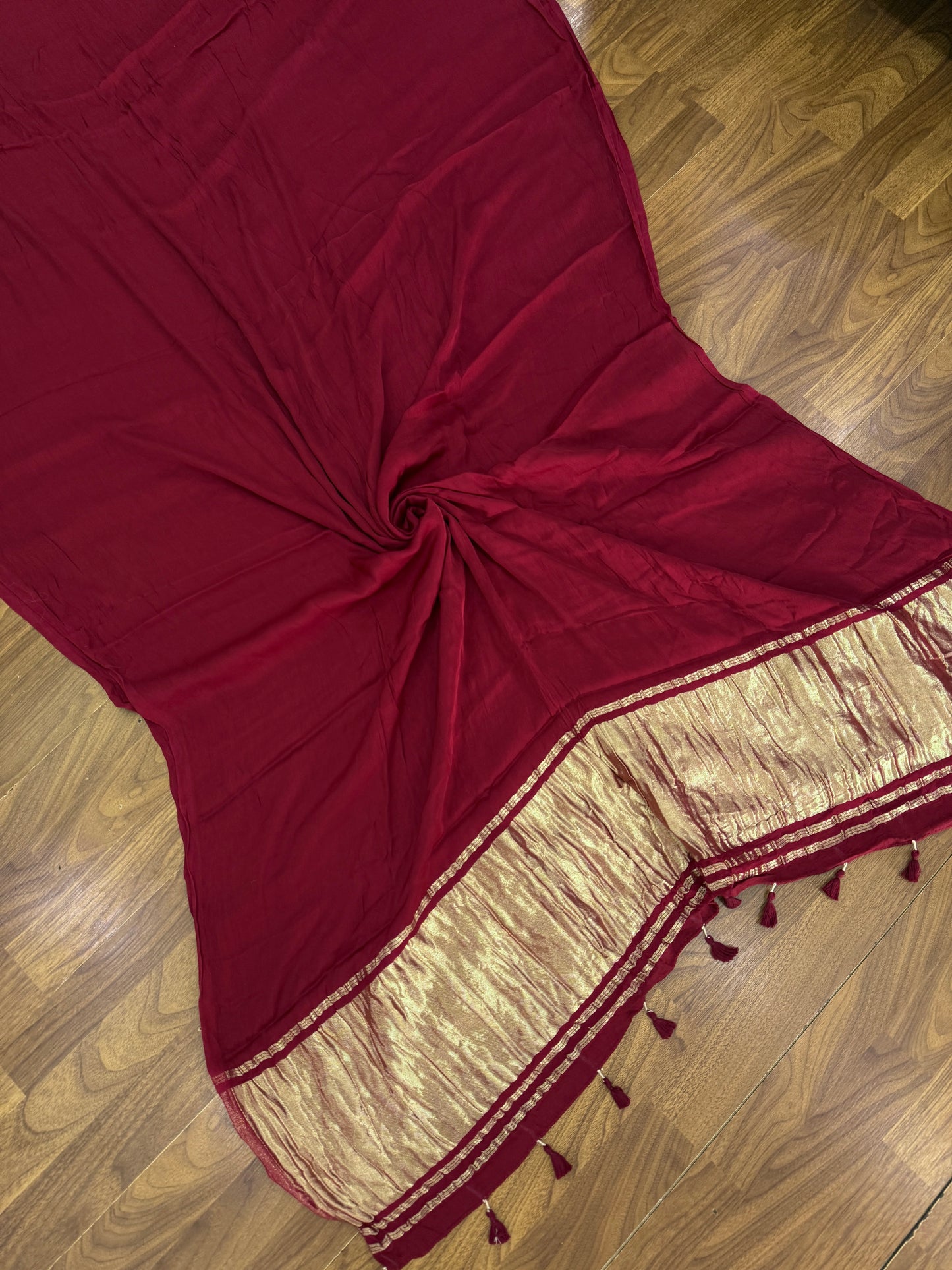 Maroon Modal Silk Lagdi Pallu Saree