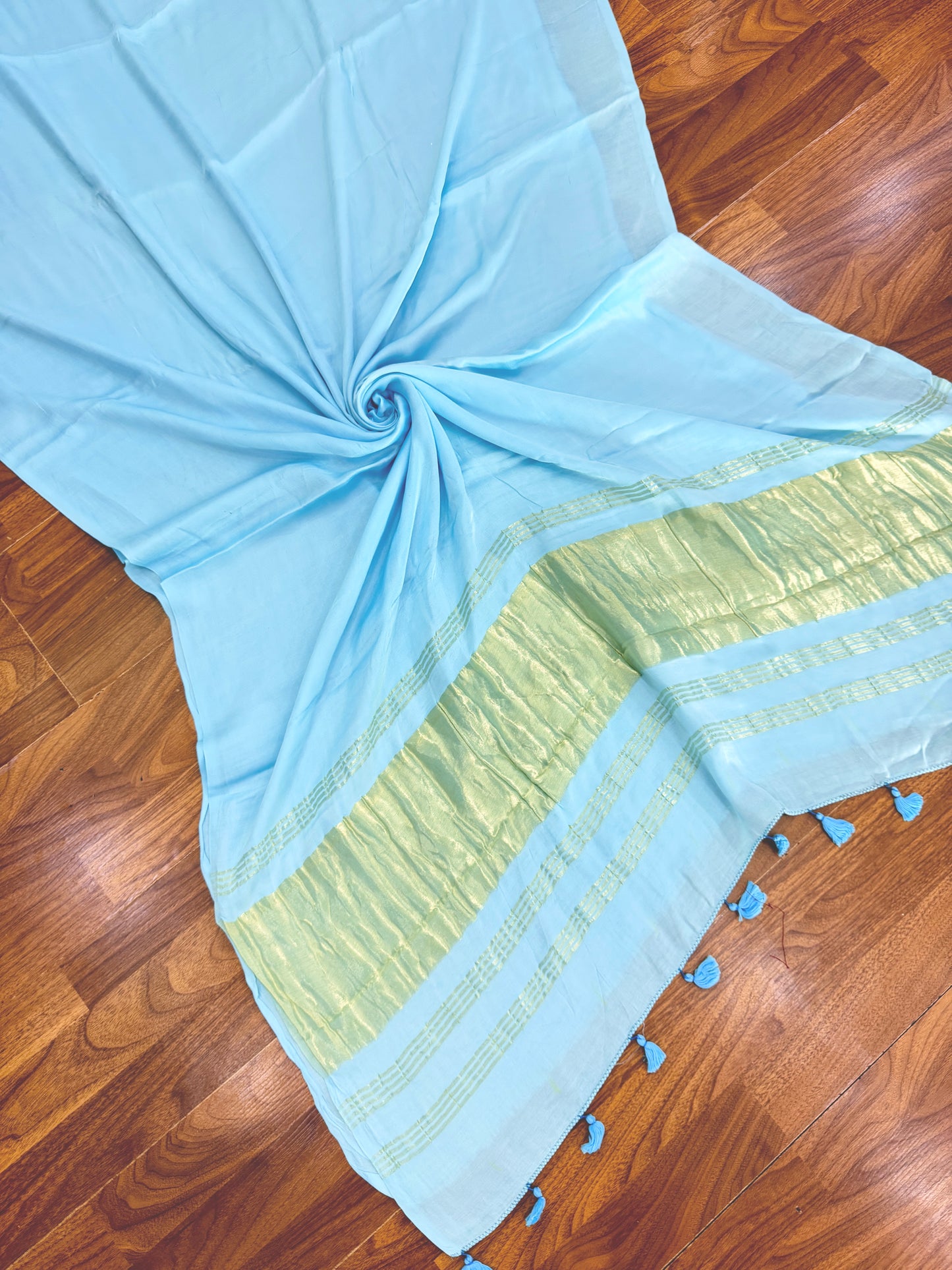 Sky Blue Modal Silk Lagdi Pallu Saree