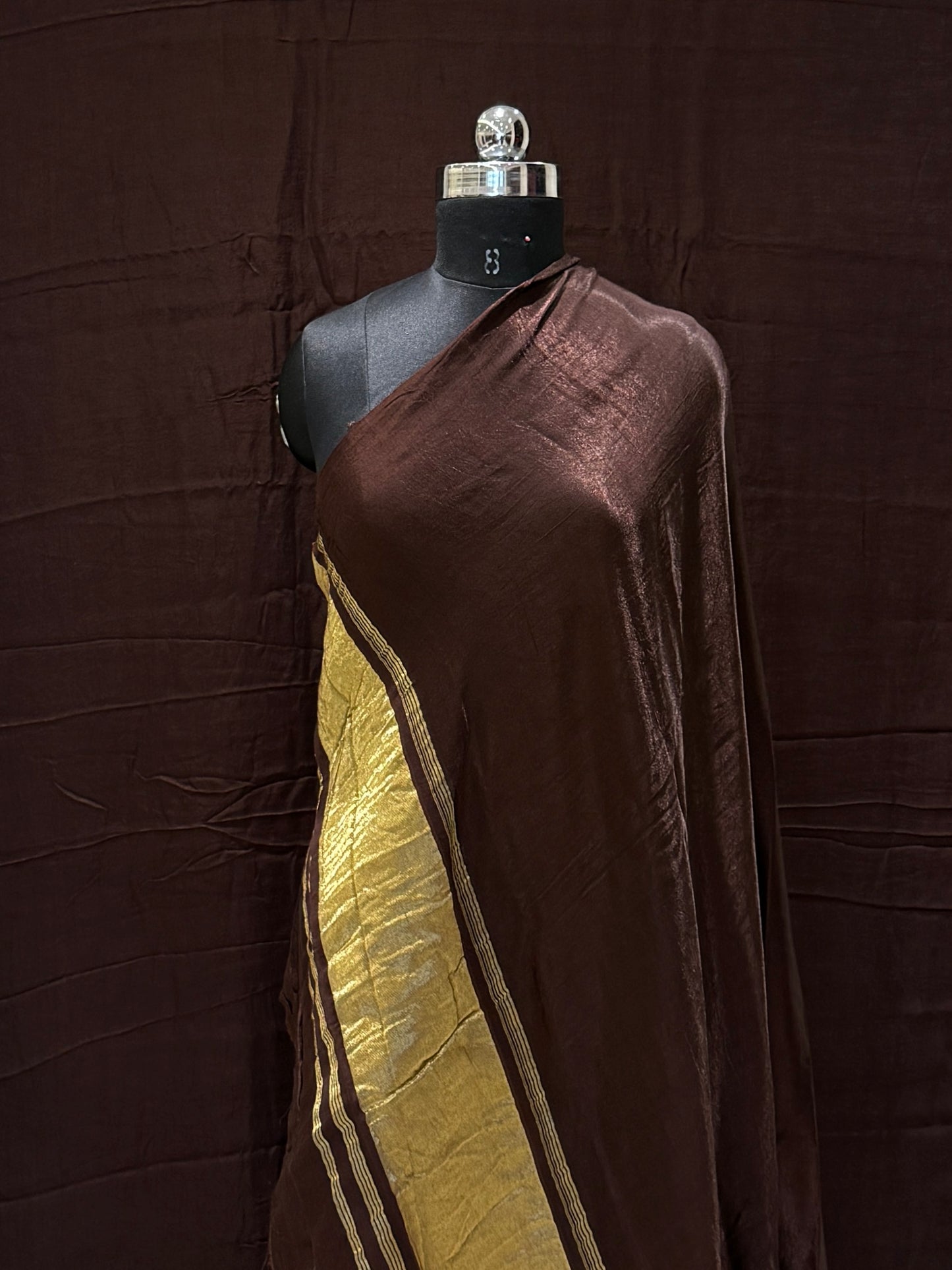 Brown Modal Satin Silk Lagdi Pallu Saree