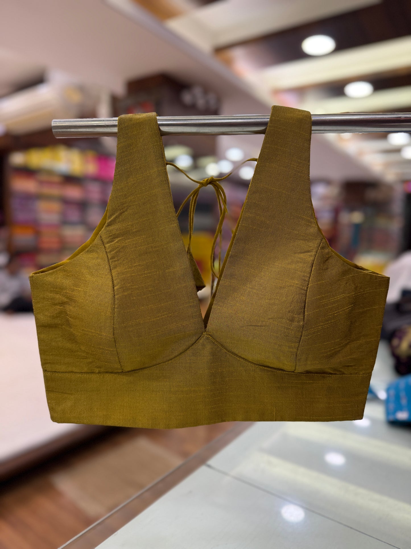 Olive Gold Cross Belt Raw Silk Sleeveless Blouse