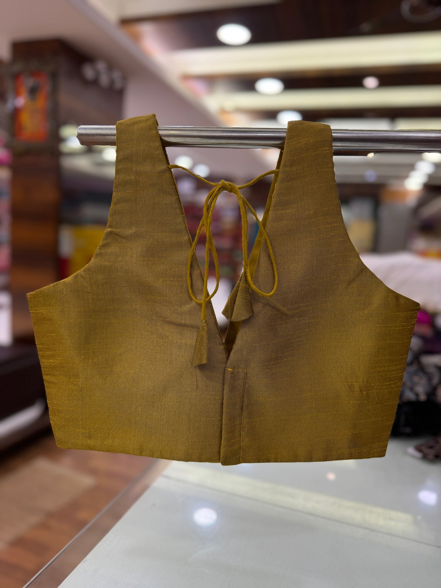 Olive Gold Cross Belt Raw Silk Sleeveless Blouse