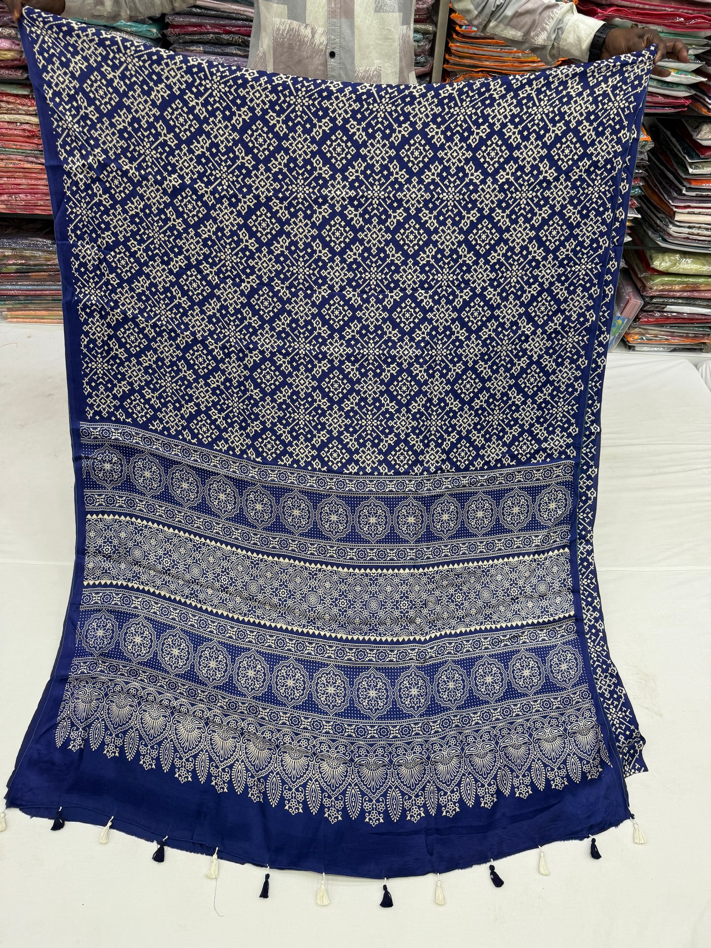 Blue Balochi Baithak Ajrakh Modal Silk Saree