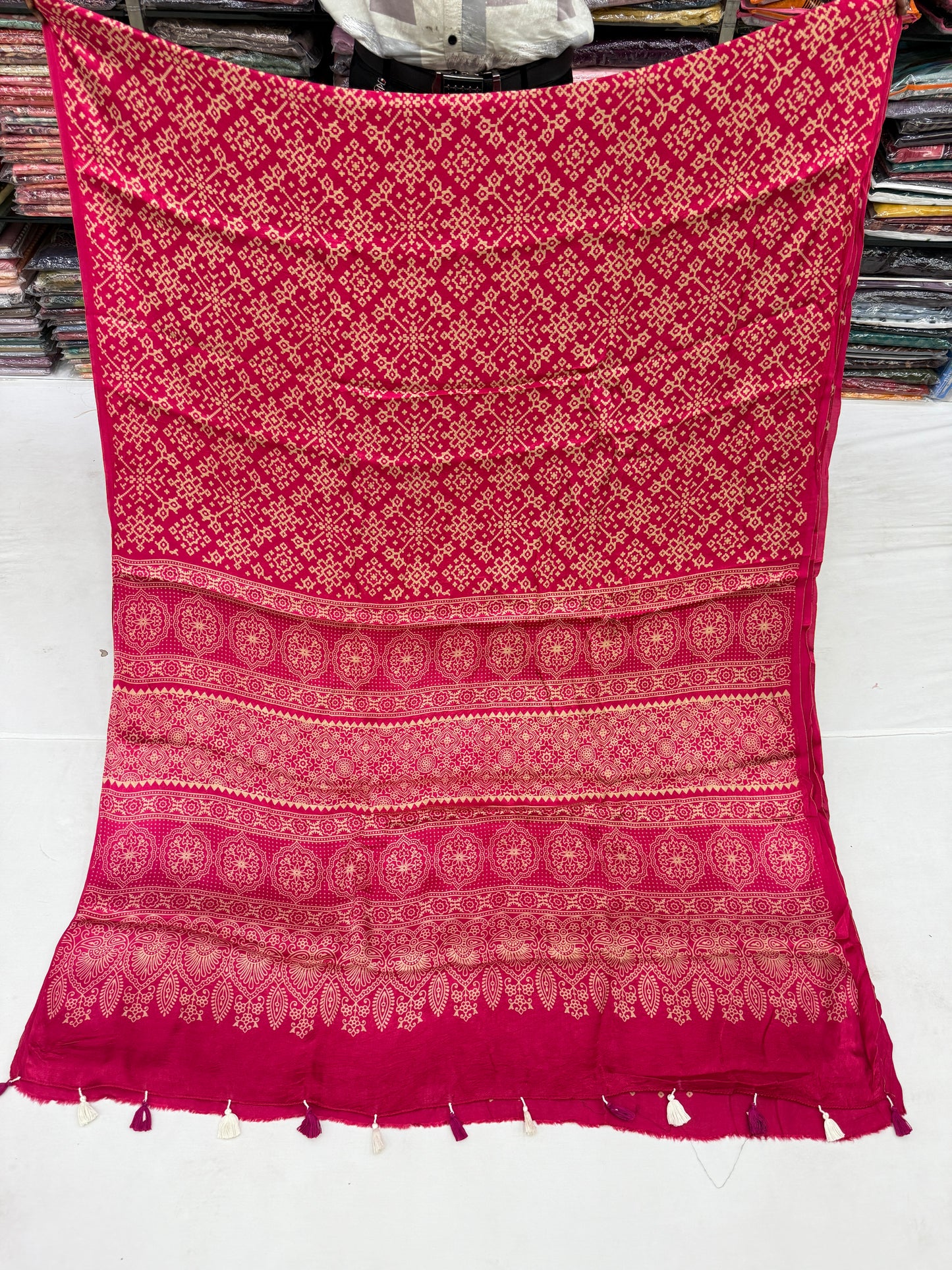 Pink Balochi Baithak Ajrakh Modal Silk Saree