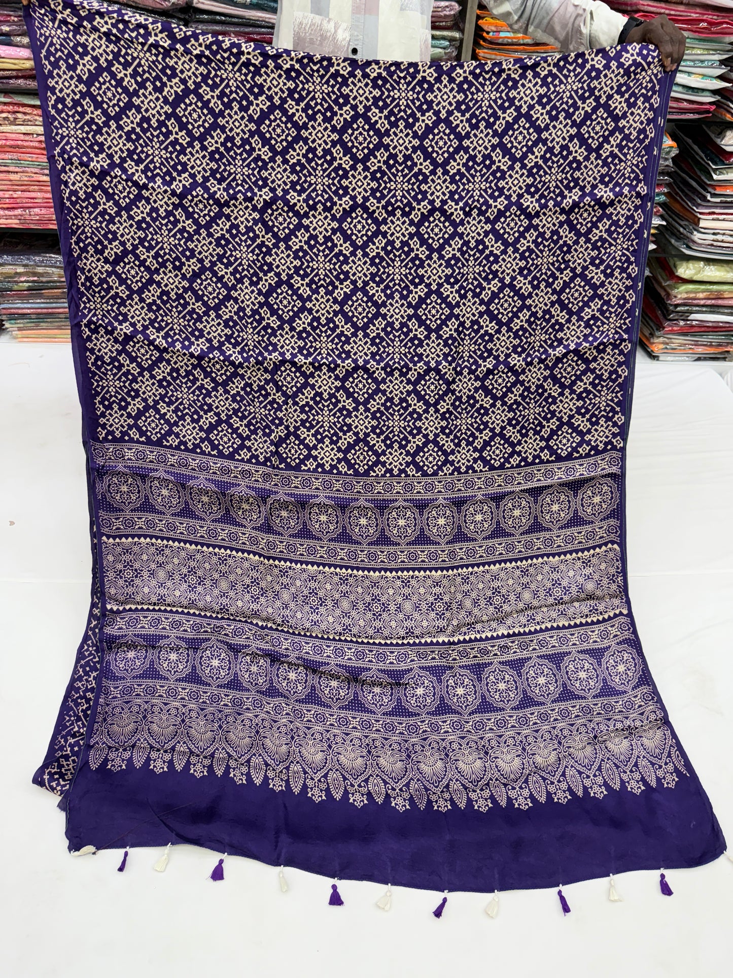 Violet Balochi Baithak Ajrakh Modal Silk Saree
