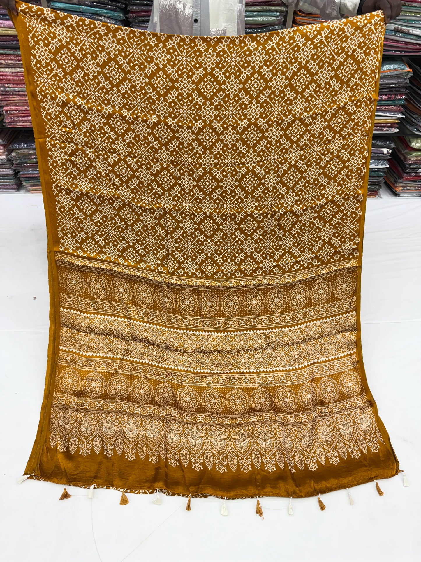 Mustard Balochi Baithak Ajrakh Modal Silk Saree