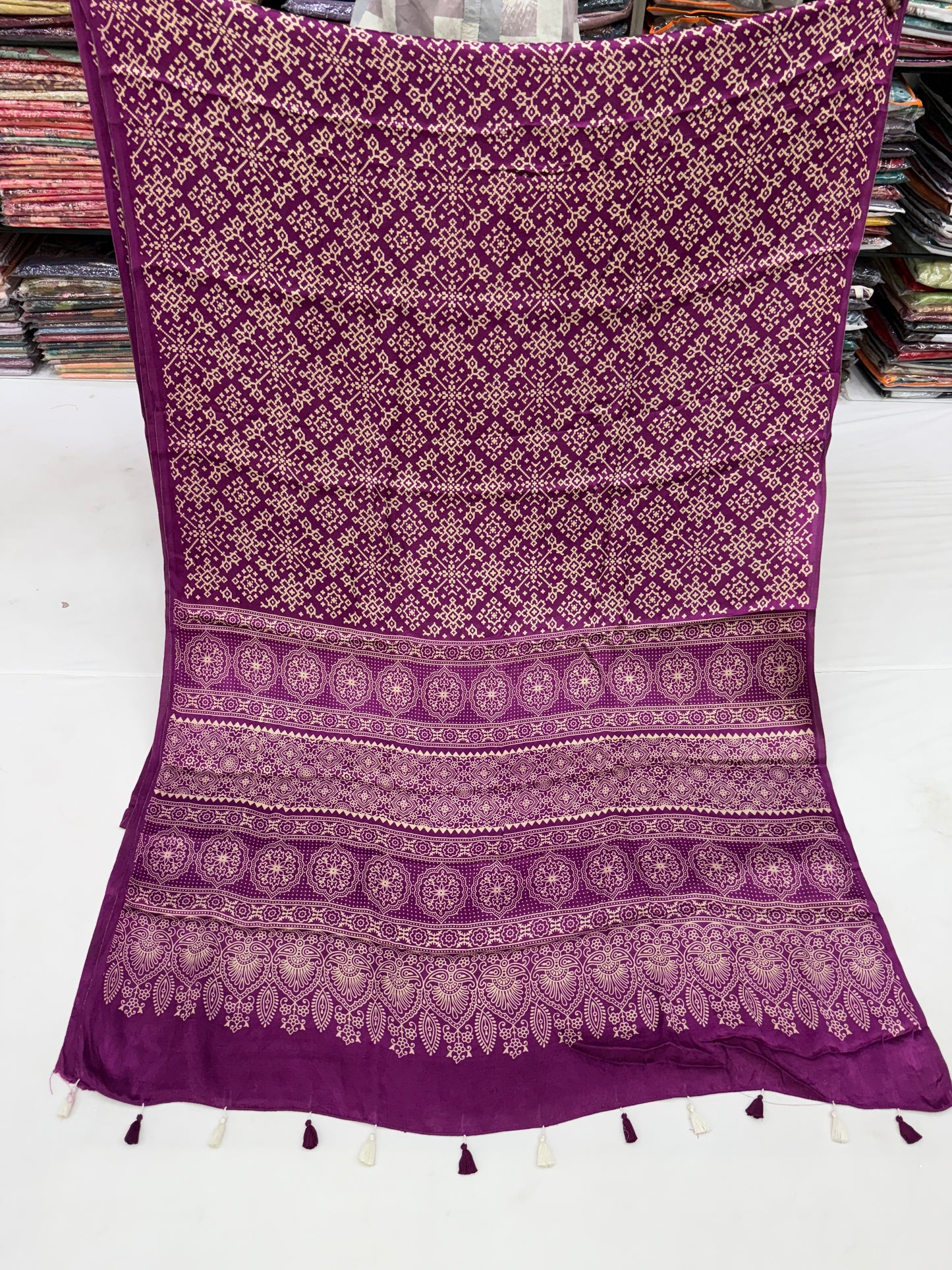 Purple Balochi Baithak Ajrakh Modal Silk Saree