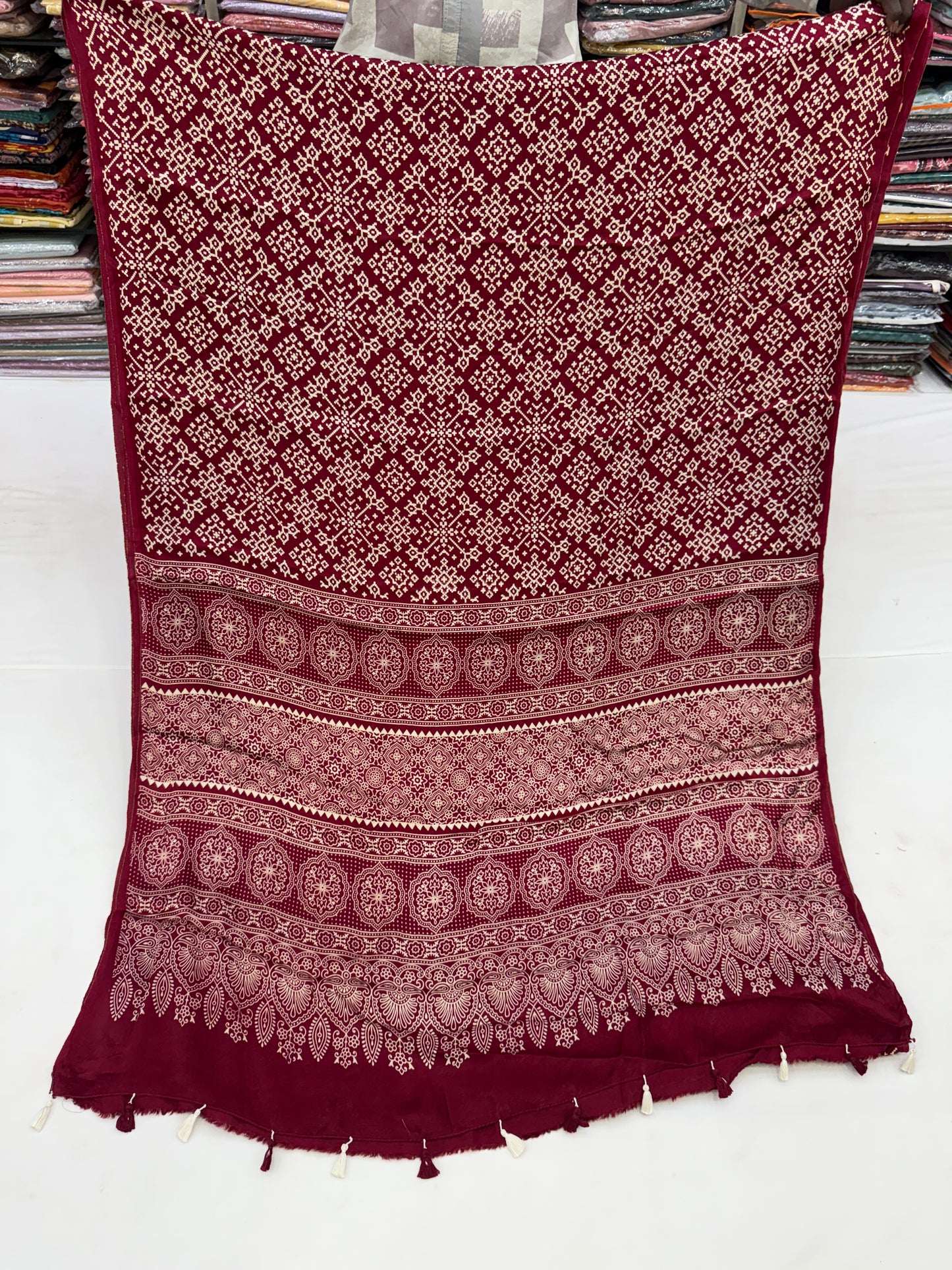 Maroon Balochi Baithak Ajrakh Modal Silk Saree