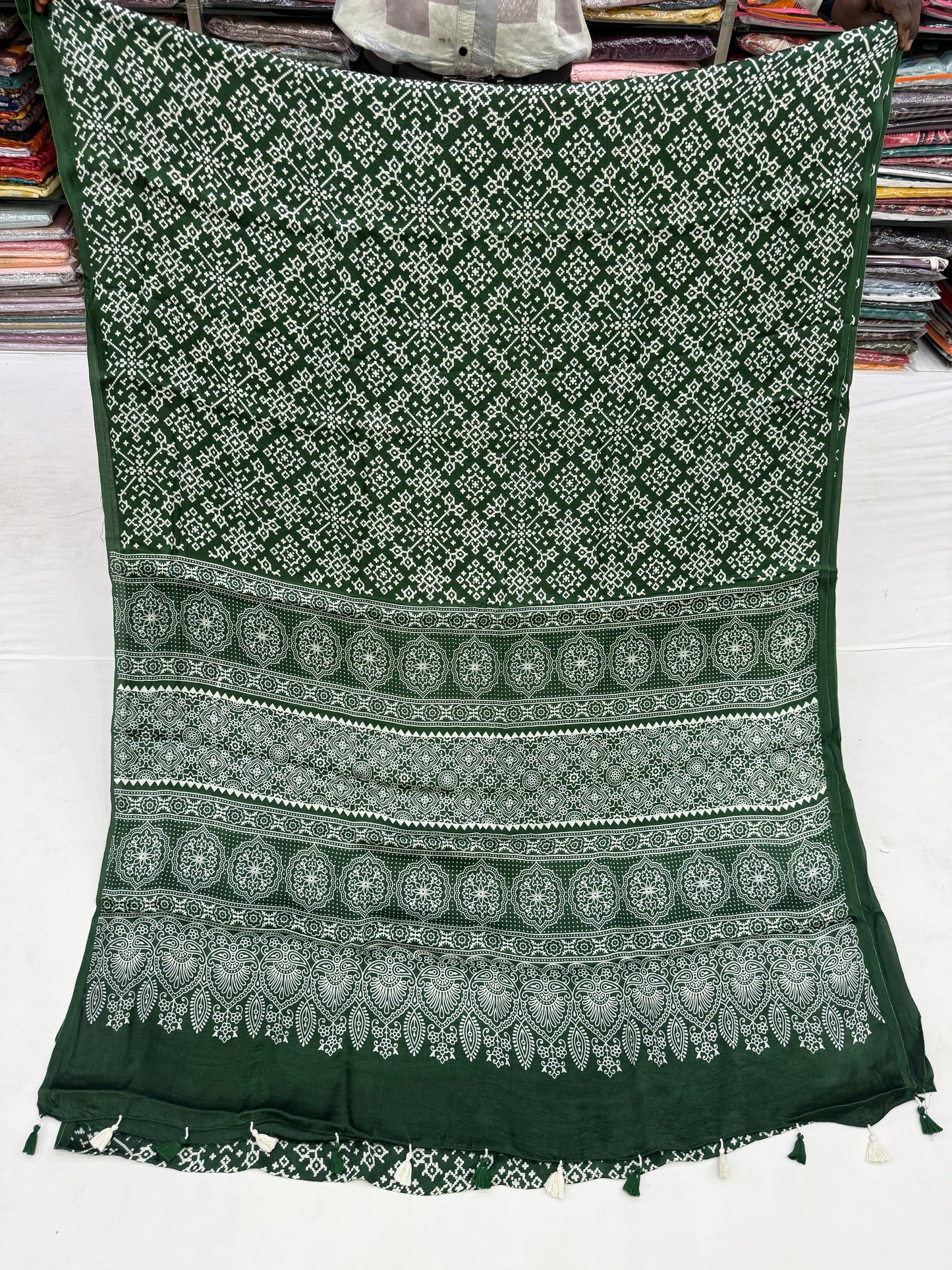 Green Balochi Baithak Ajrakh Modal Silk Saree