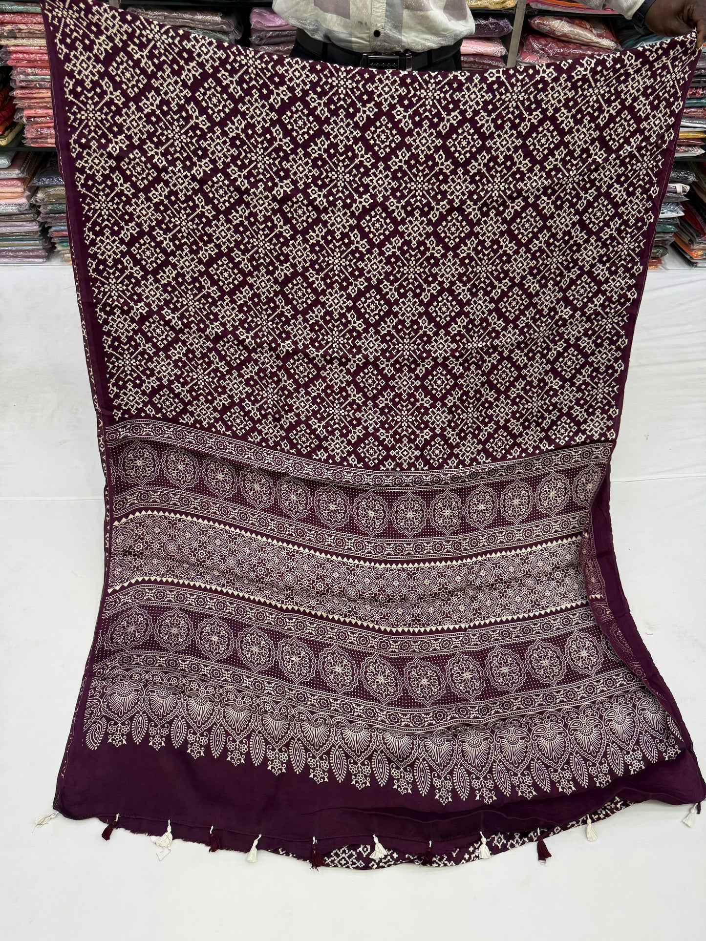 Plum Balochi Baithak Ajrakh Modal Silk Saree