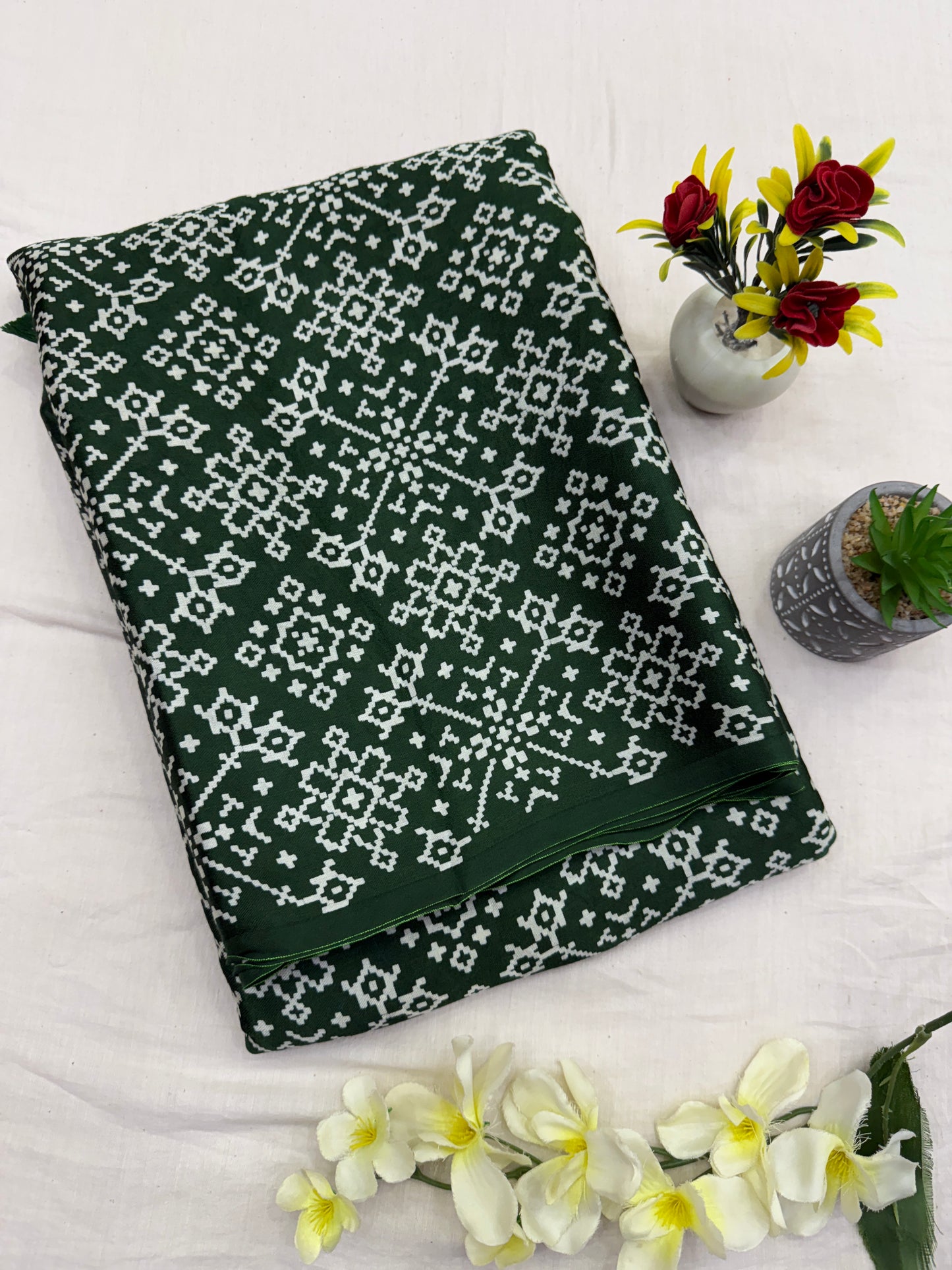 Green Balochi Baithak Ajrakh Modal Silk Saree