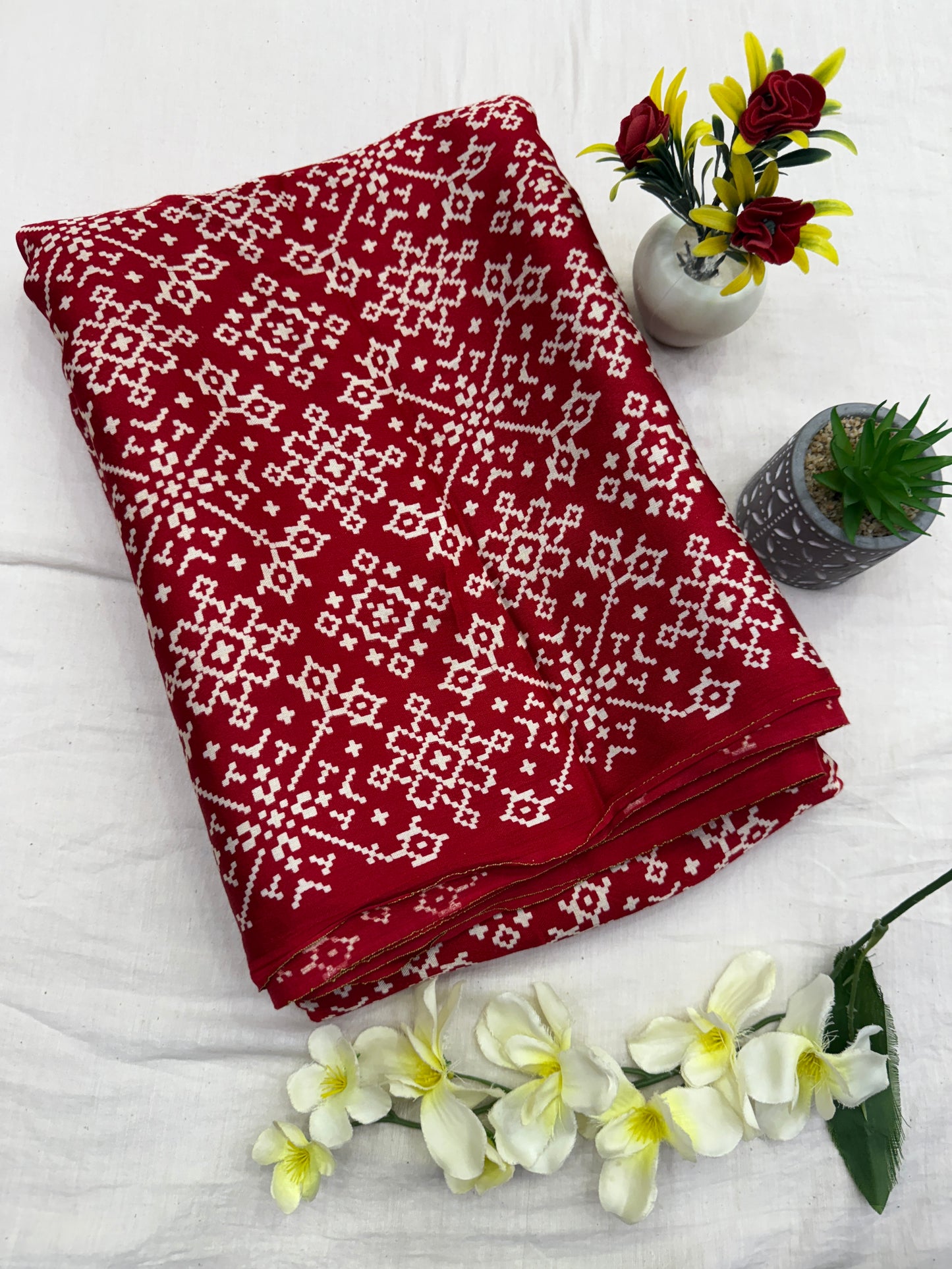 Red Balochi Baithak Ajrakh Modal Silk Saree
