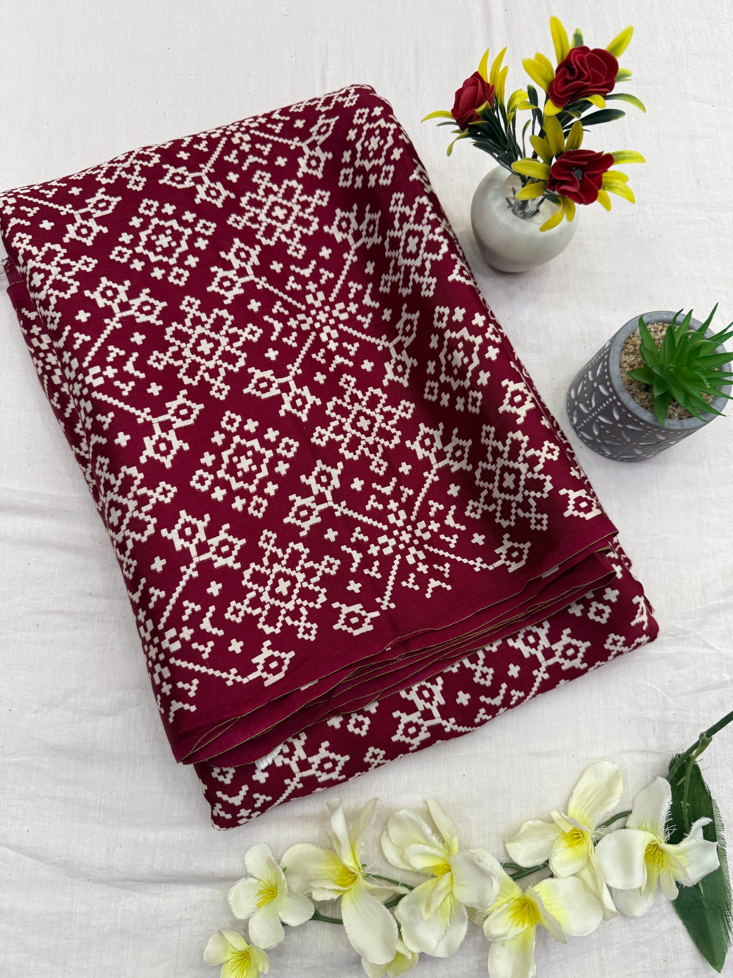 Maroon Balochi Baithak Ajrakh Modal Silk Saree