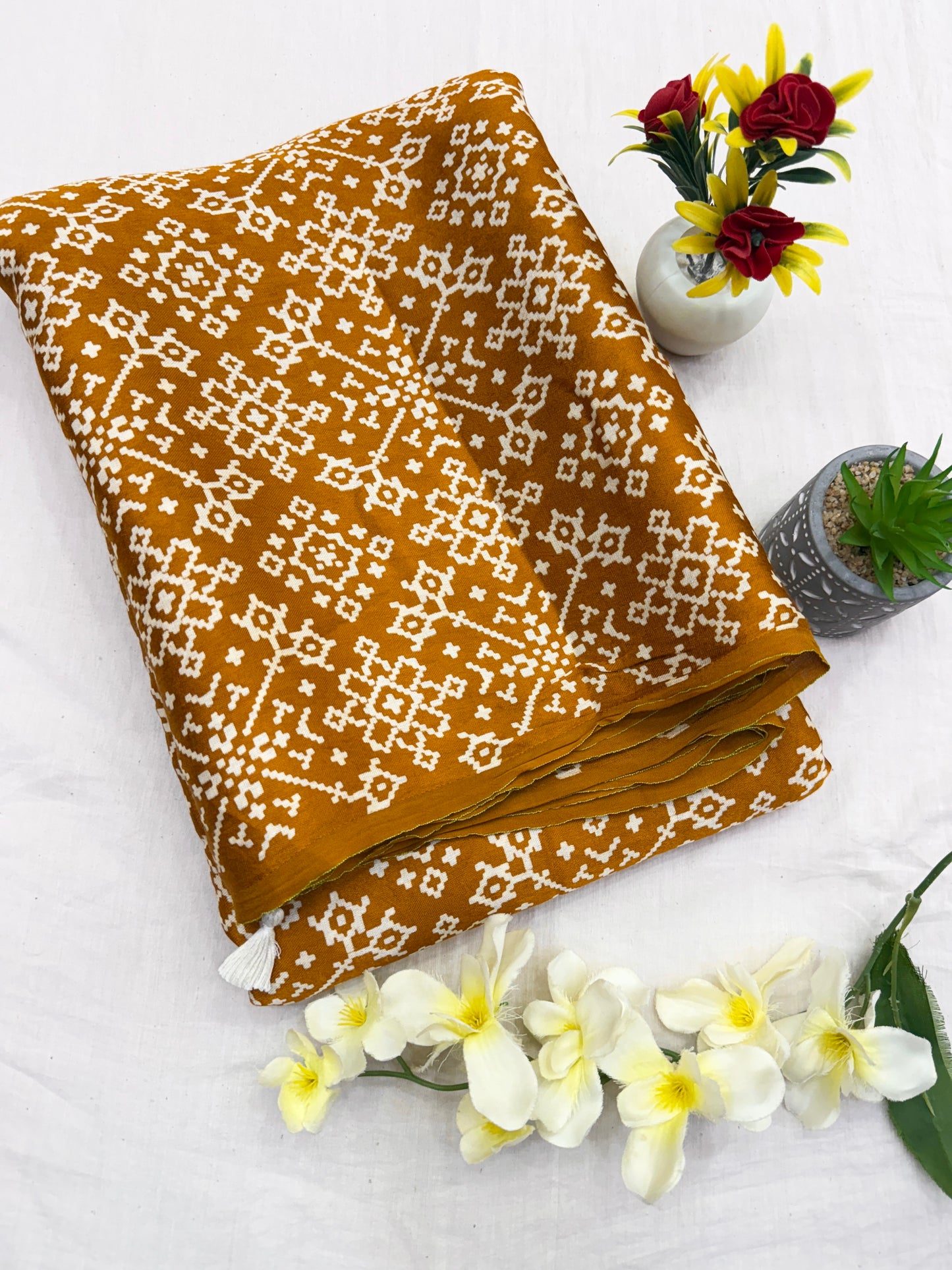 Mustard Balochi Baithak Ajrakh Modal Silk Saree
