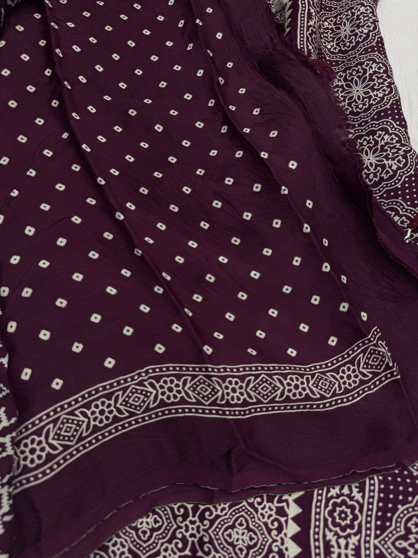 Plum Balochi Baithak Ajrakh Modal Silk Saree