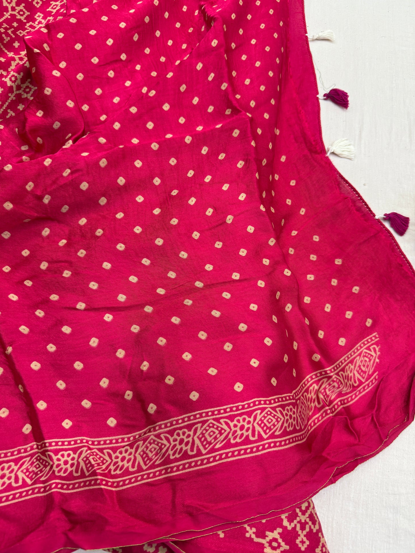 Pink Balochi Baithak Ajrakh Modal Silk Saree