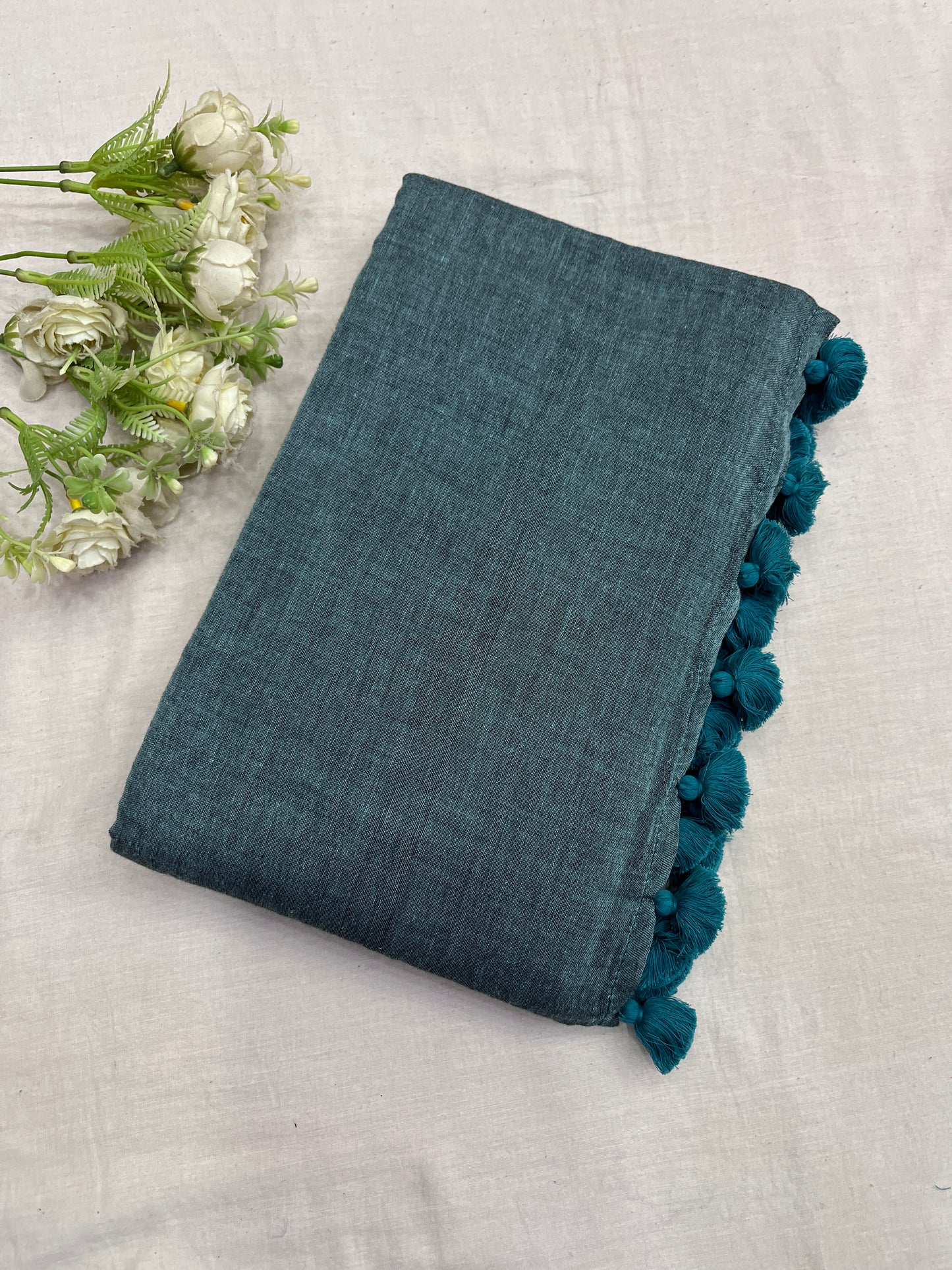 Muted Emerald Mulmul Cotton Saree