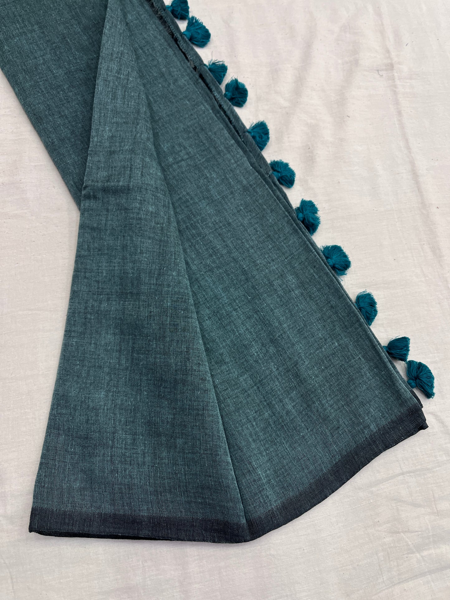 Muted Emerald Mulmul Cotton Saree