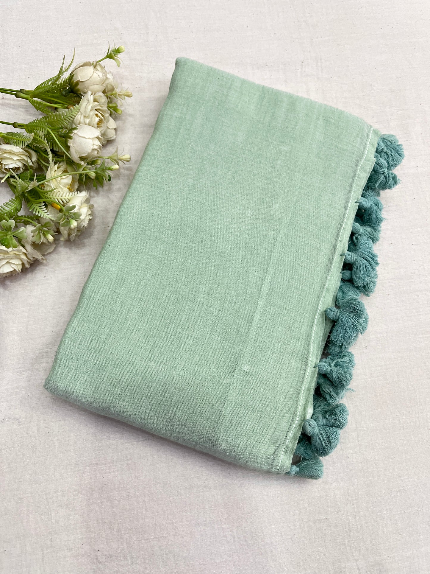 Foam Green Mulmul Saree