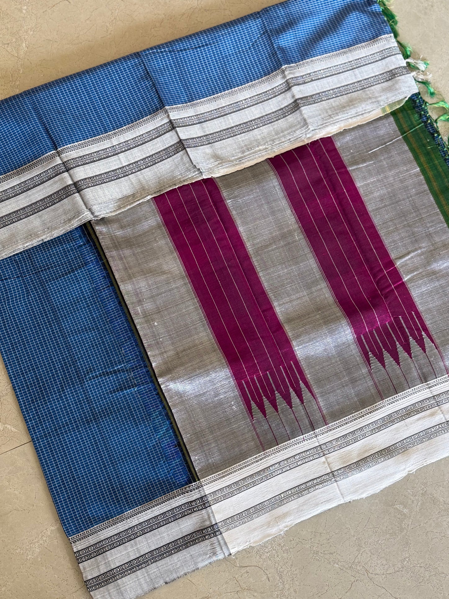 Reynolds Grey Kondi Checks Ilkal Saree