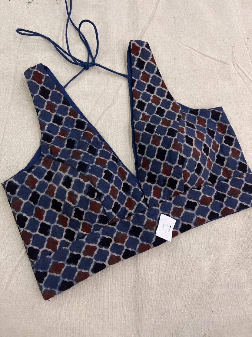 Ash Blue Ajrakh Cobra Print Sleeveless Blouse