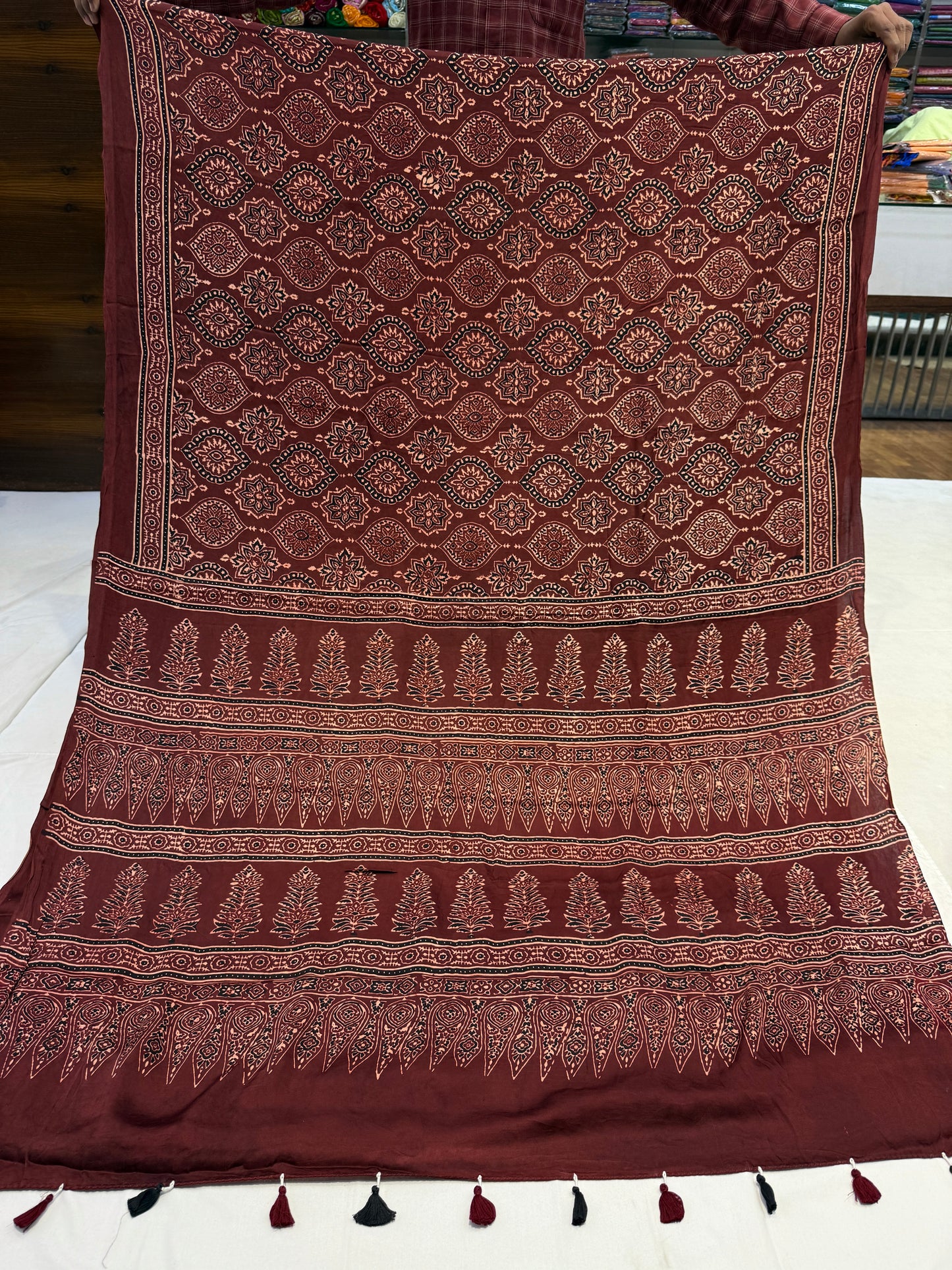 Matte Brown Badam Ajrakh Modal Silk Saree