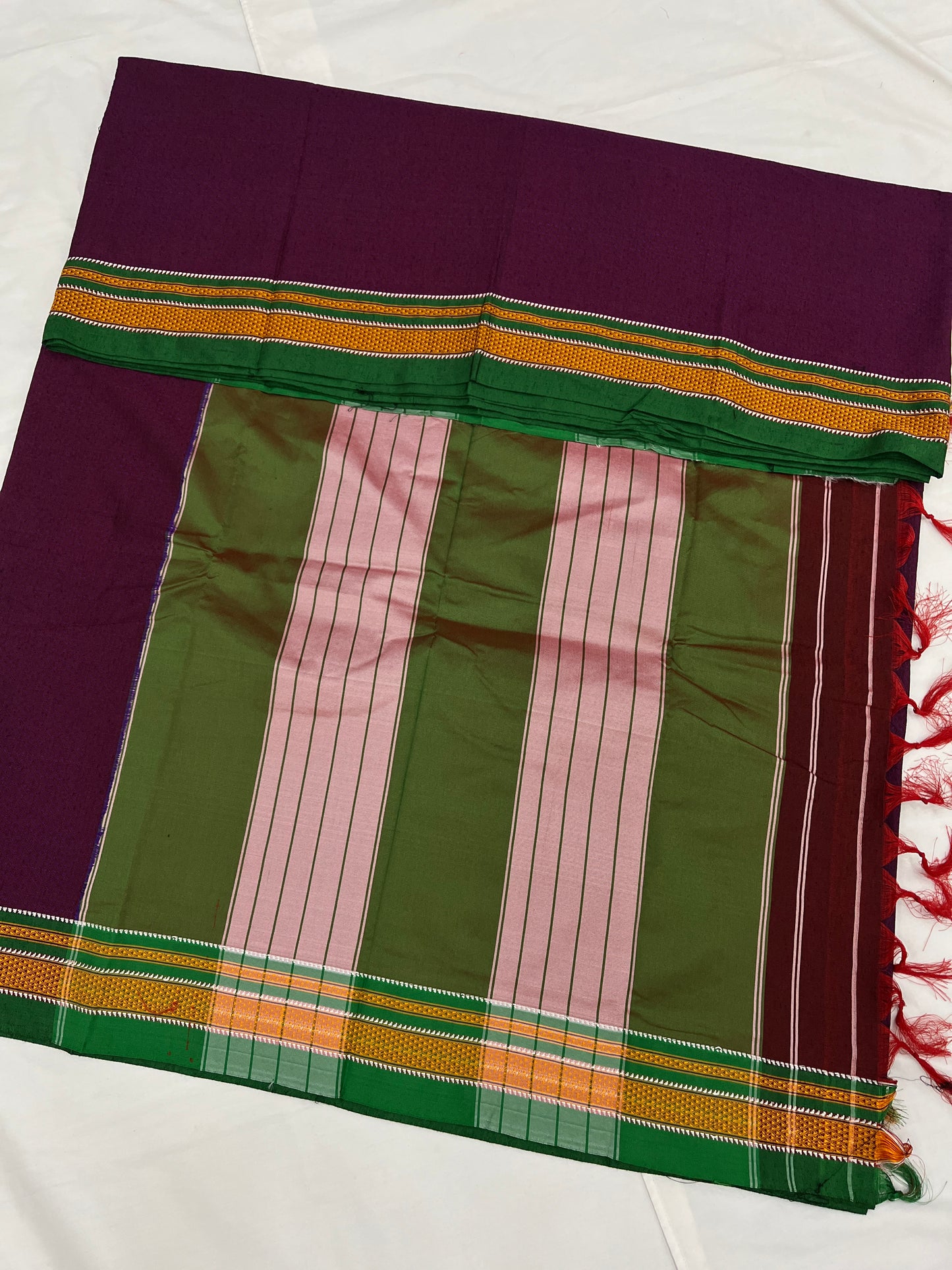 Magenta Cross Green Khun Saree