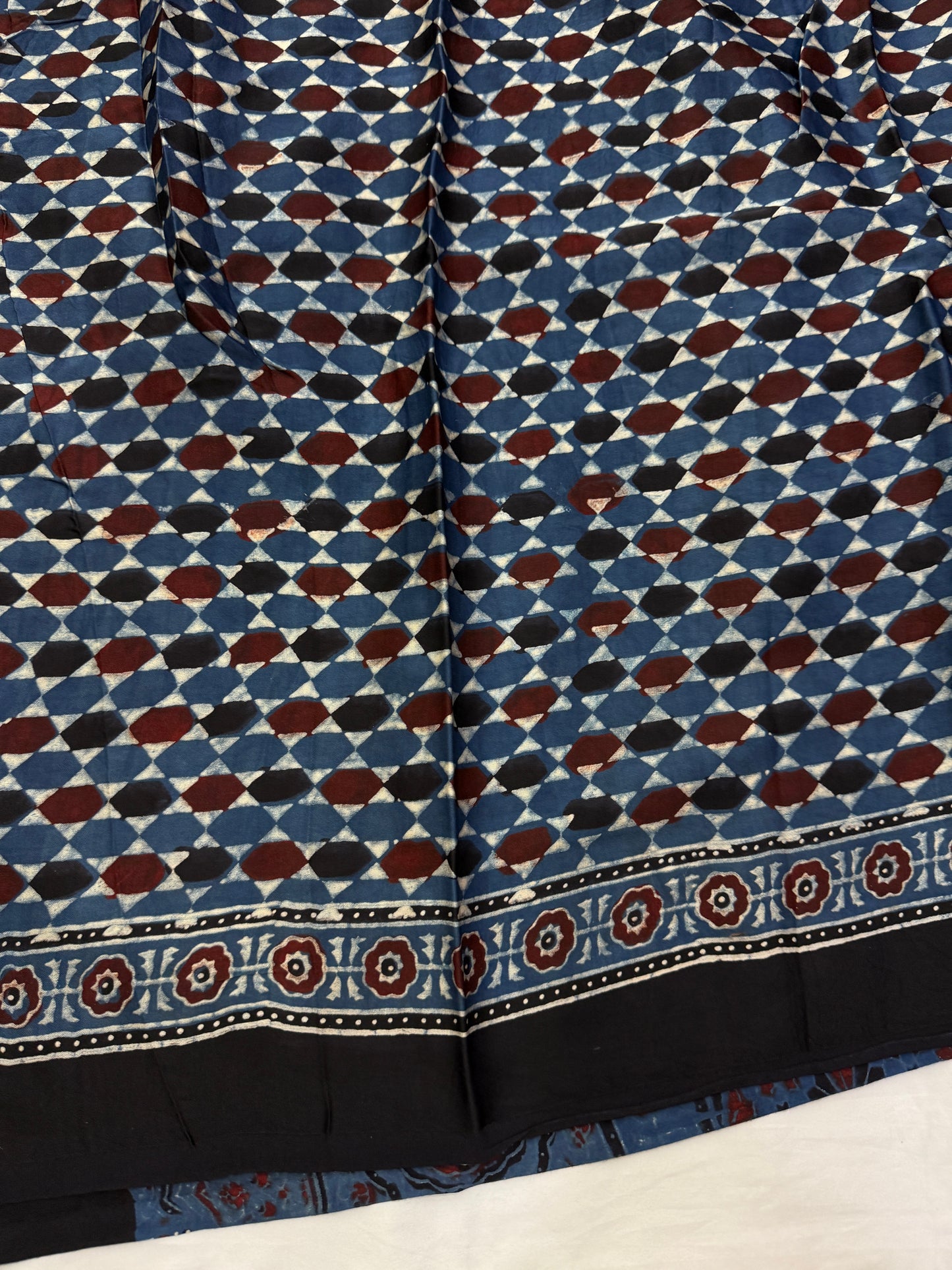 Neel Phool Ajrakh Print Modal Silk Saree