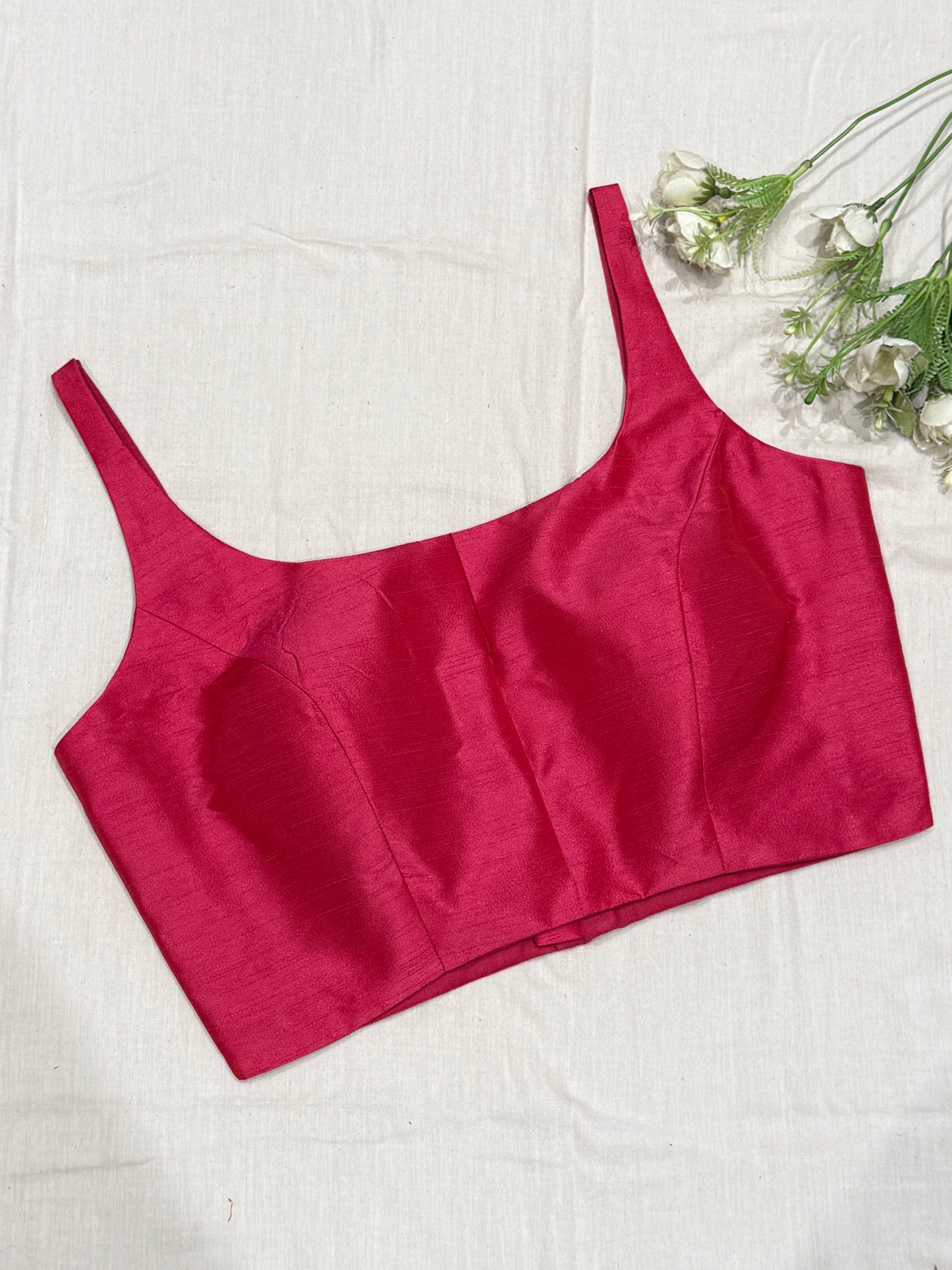 Hot Pink Scoop Neck Raw Silk Blouse