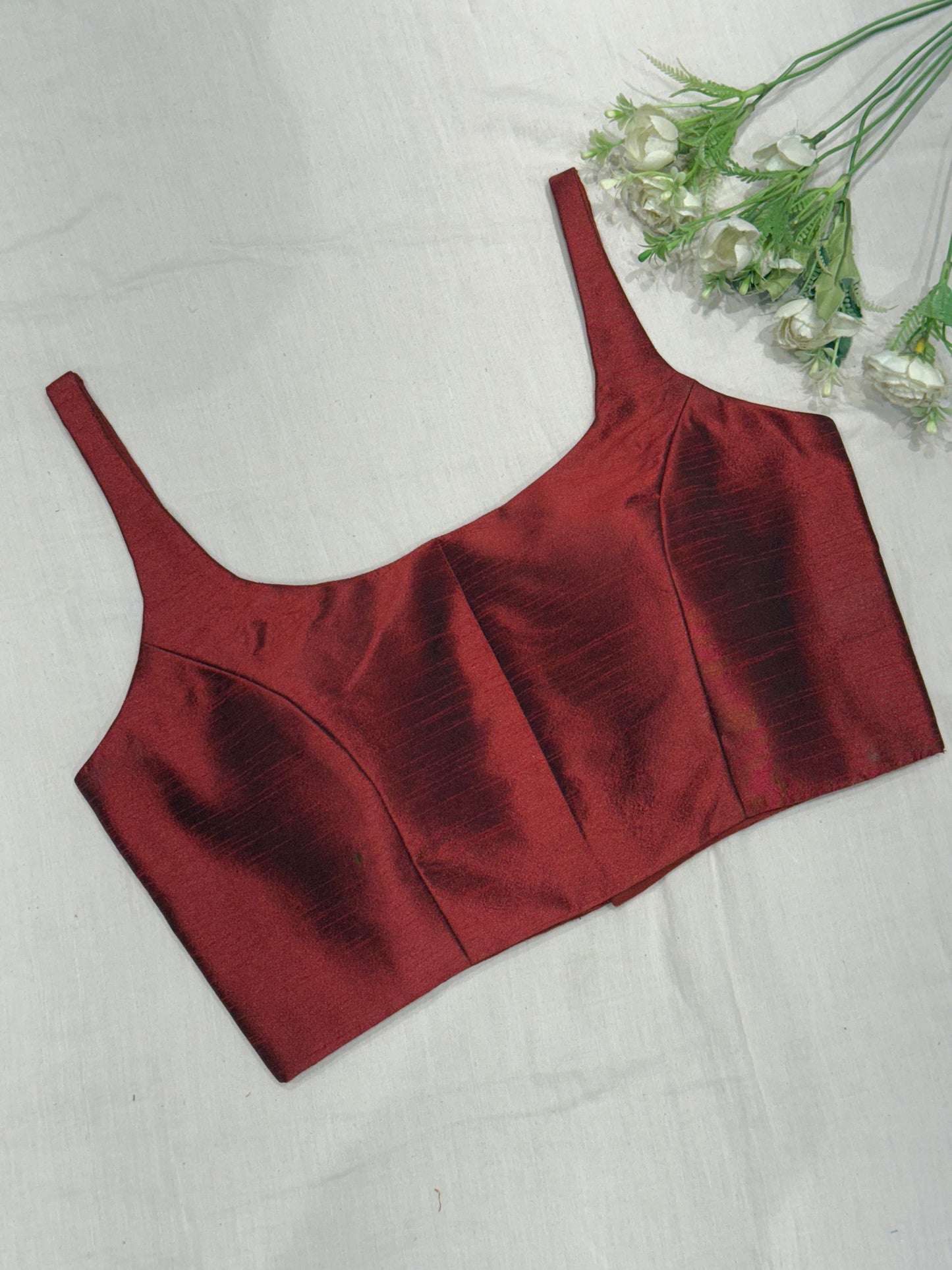 Maroon Scoop Neck Raw Silk Blouse