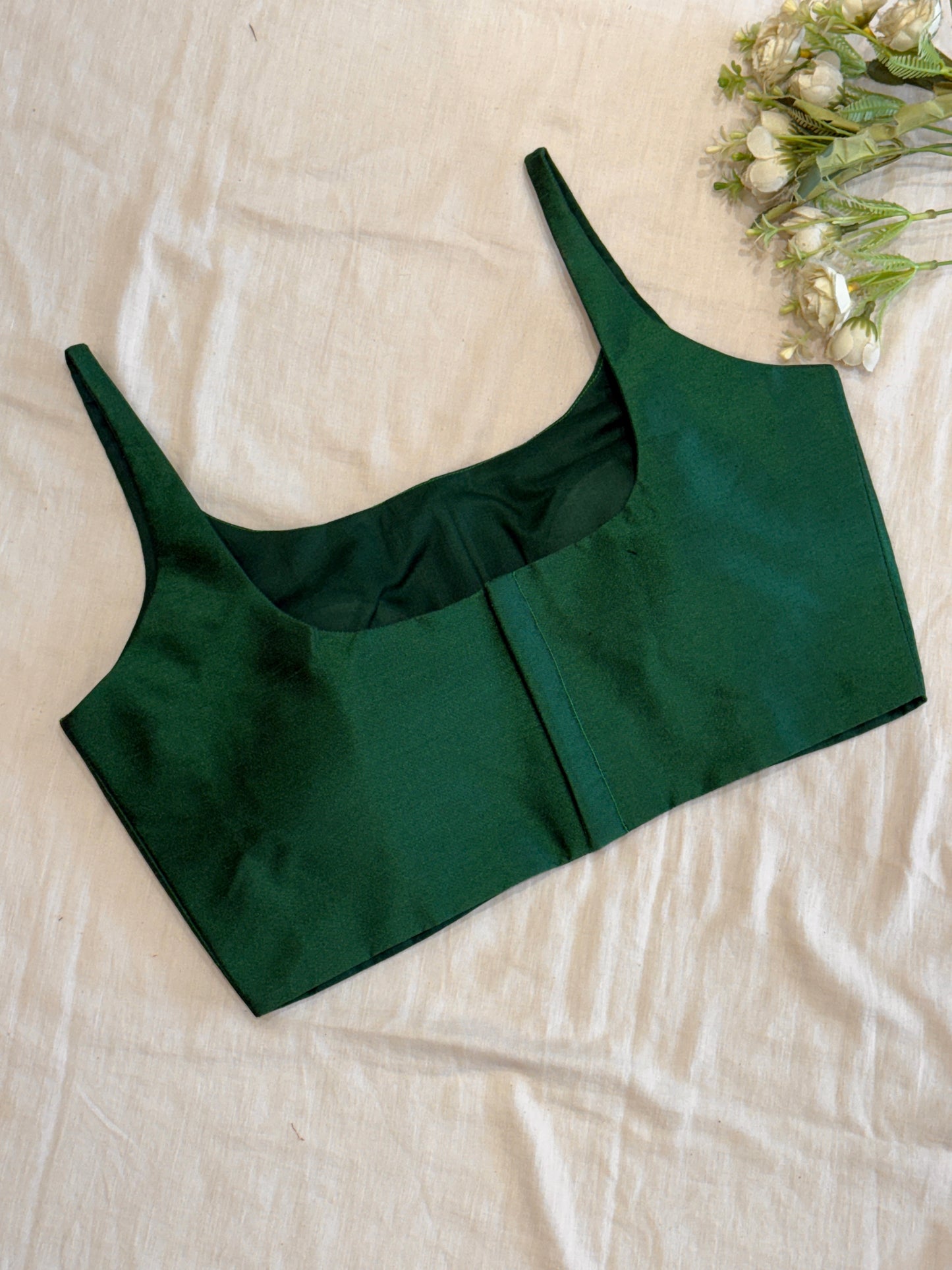 Green Scoop Neck Raw Silk Blouse