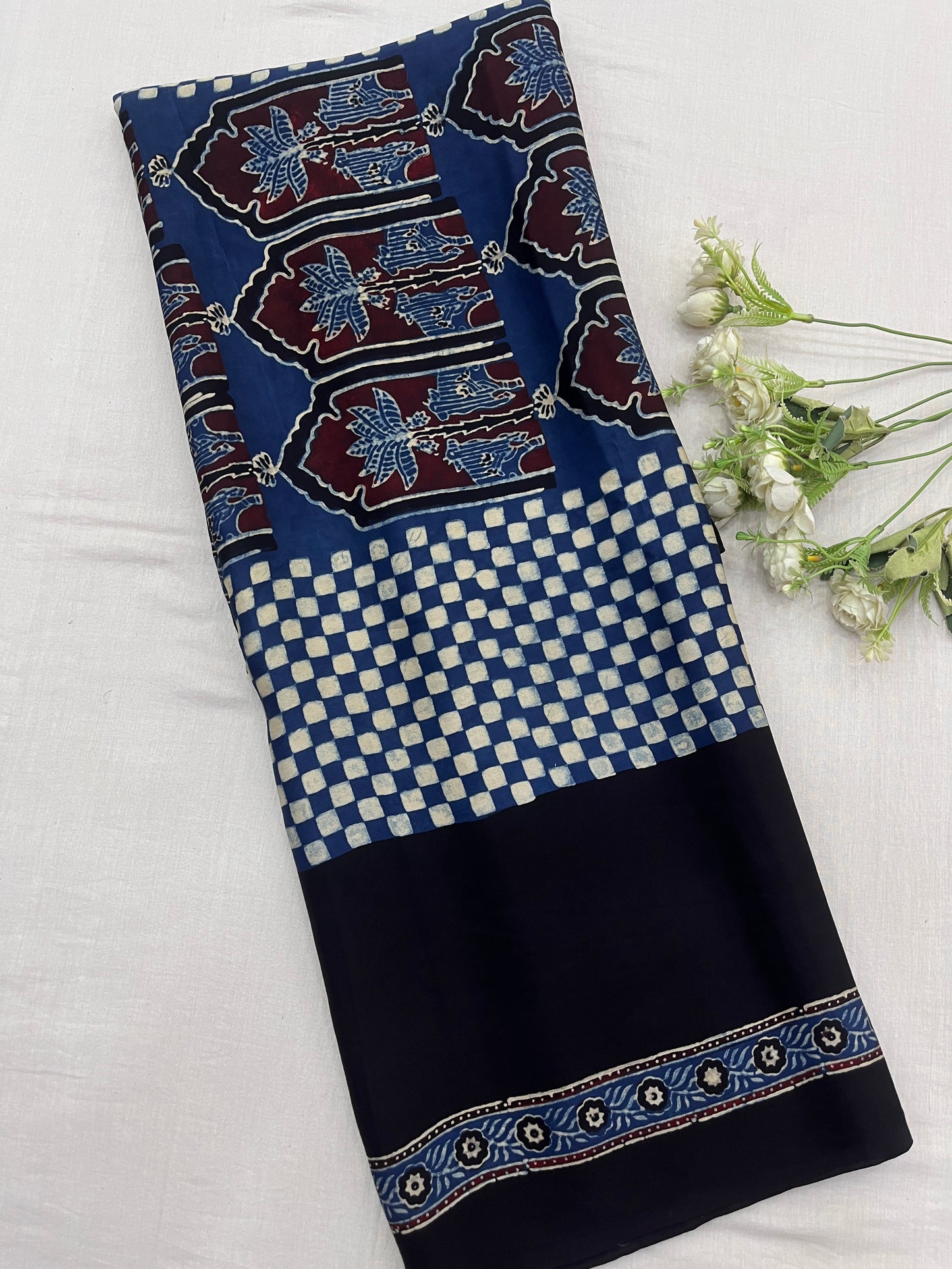 NeelMahal Ajrakh Print Modal Silk Saree