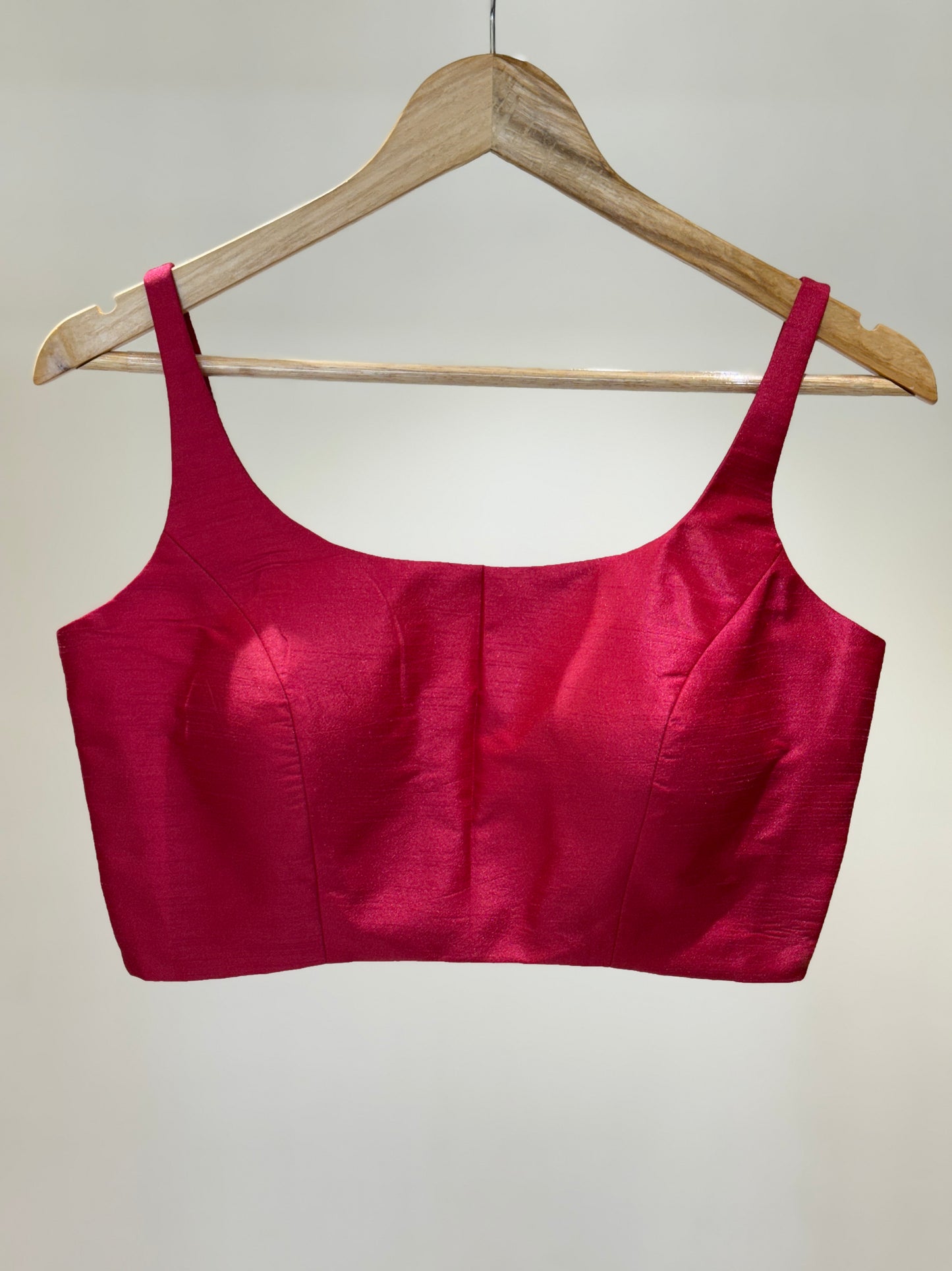 Hot Pink Scoop Neck Raw Silk Blouse