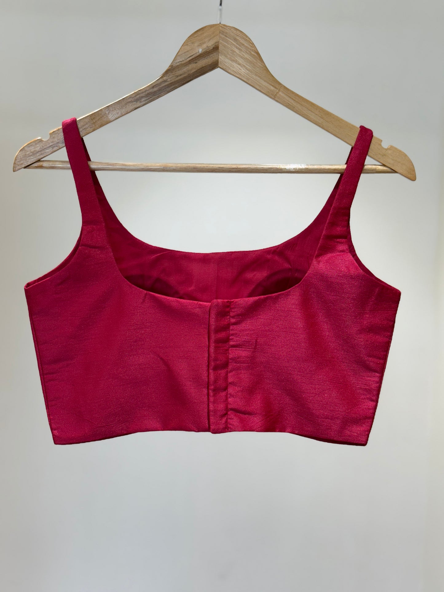 Hot Pink Scoop Neck Raw Silk Blouse