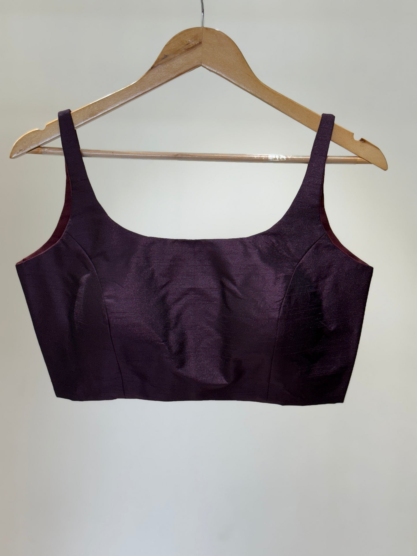 Wine Scoop Neck Raw Silk Blouse