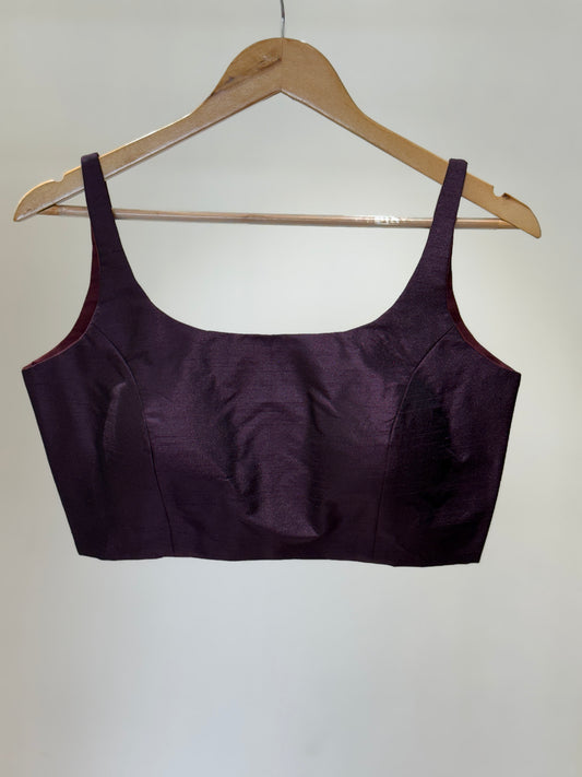 Wine Scoop Neck Raw Silk Blouse
