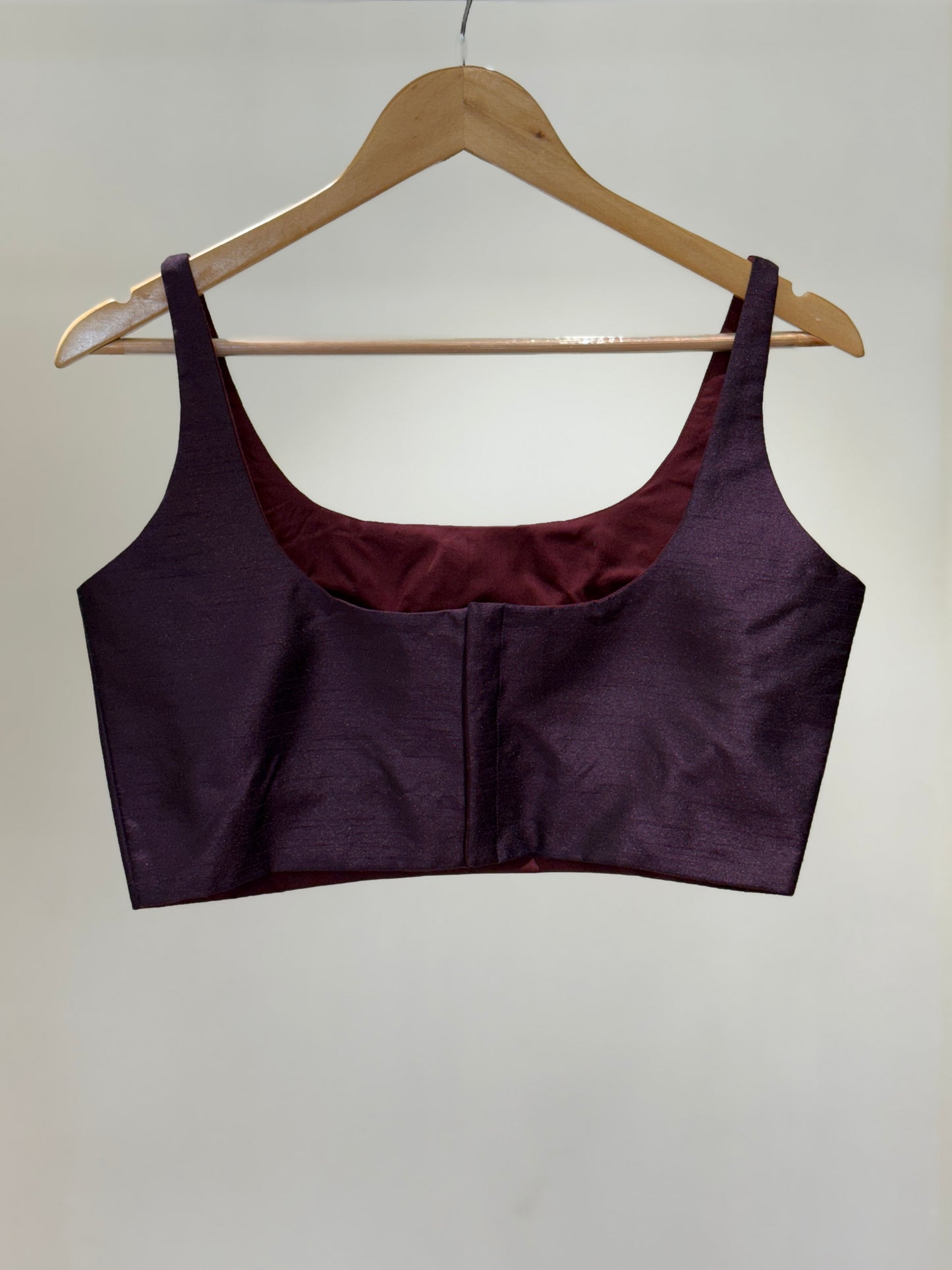 Wine Scoop Neck Raw Silk Blouse