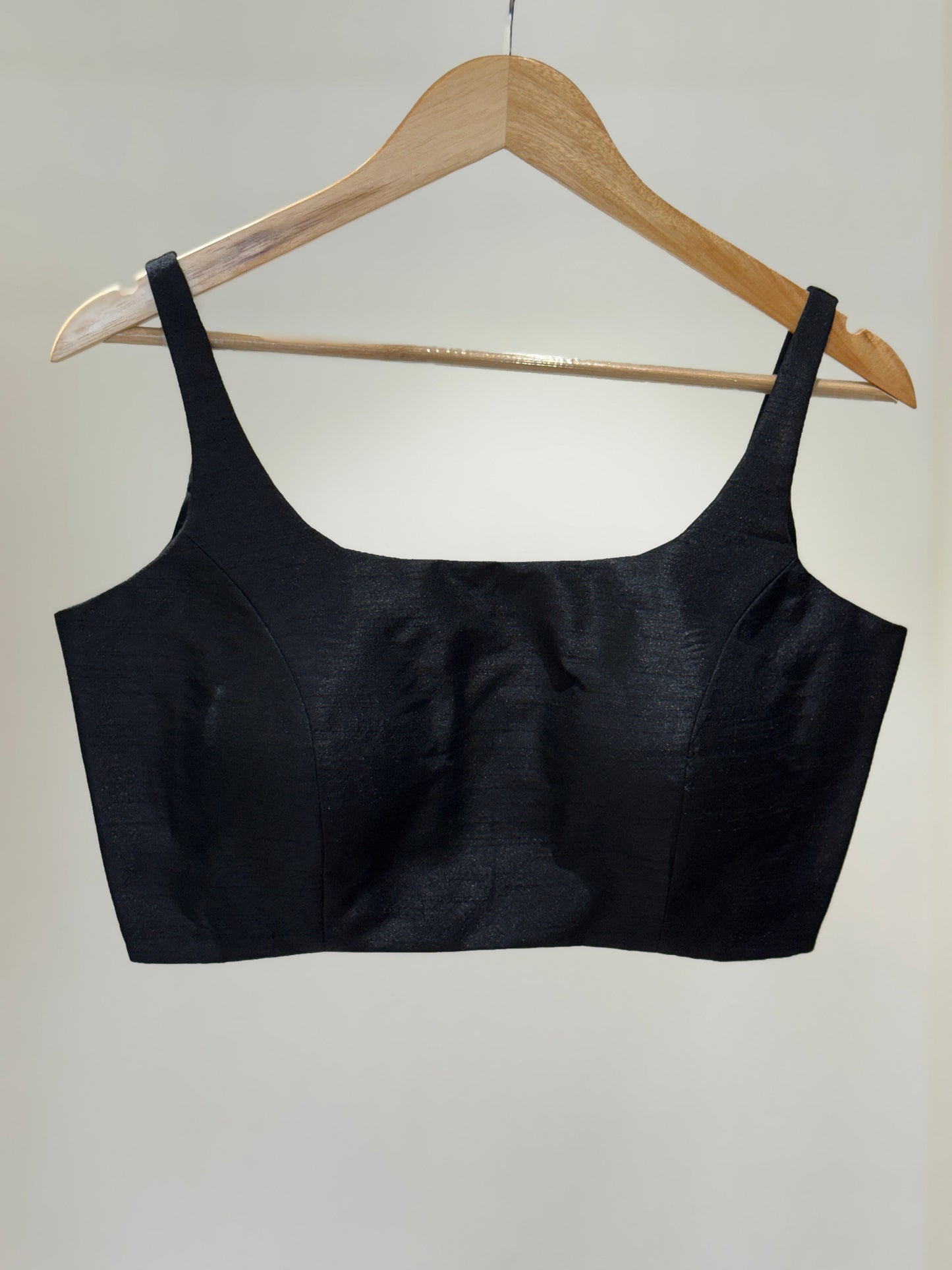 Black Scoop Neck Raw Silk Blouse
