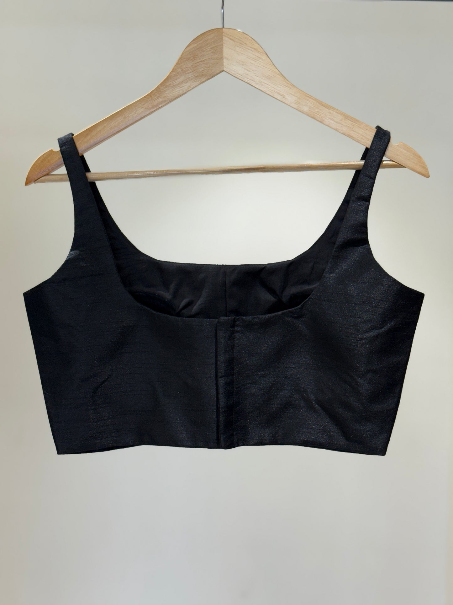 Black Scoop Neck Raw Silk Blouse