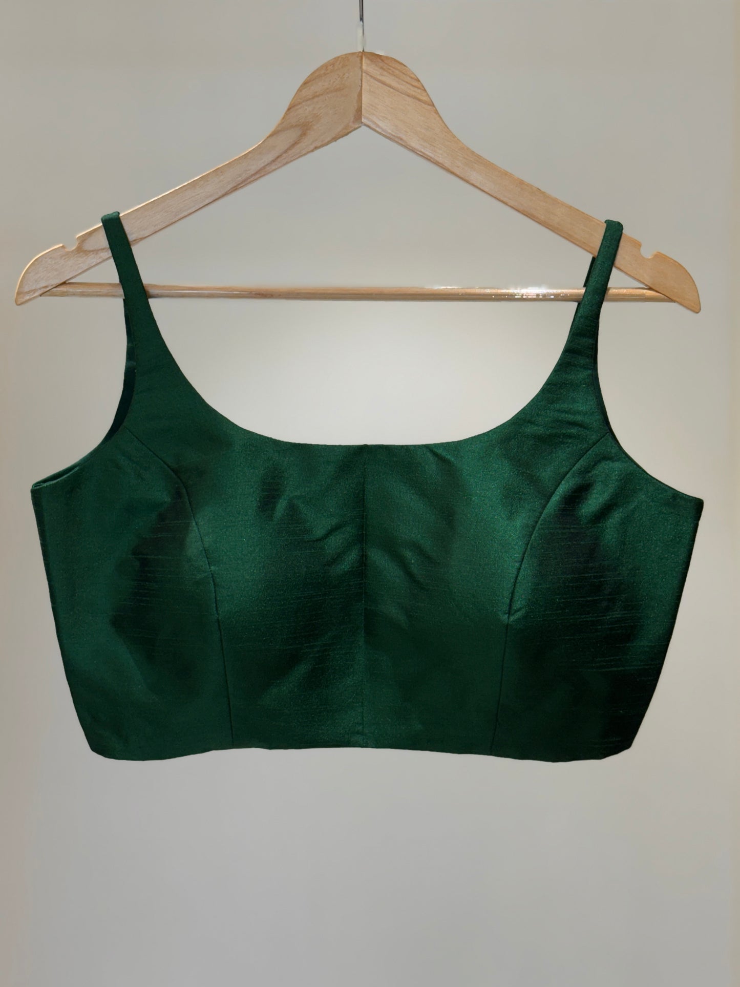 Green Scoop Neck Raw Silk Blouse