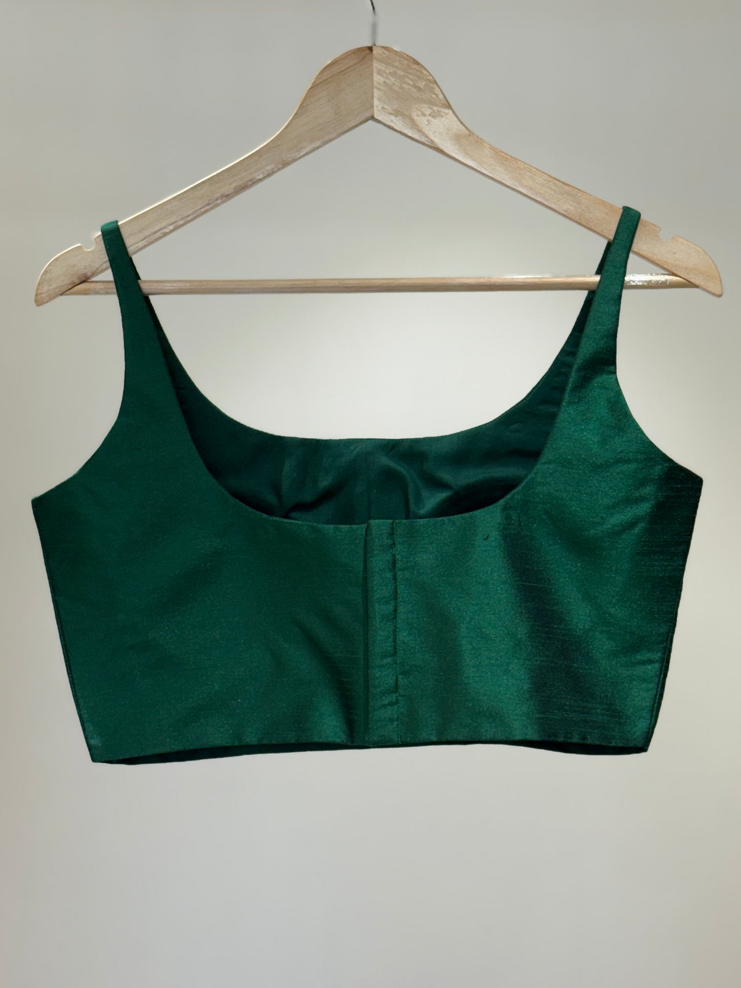 Green Scoop Neck Raw Silk Blouse