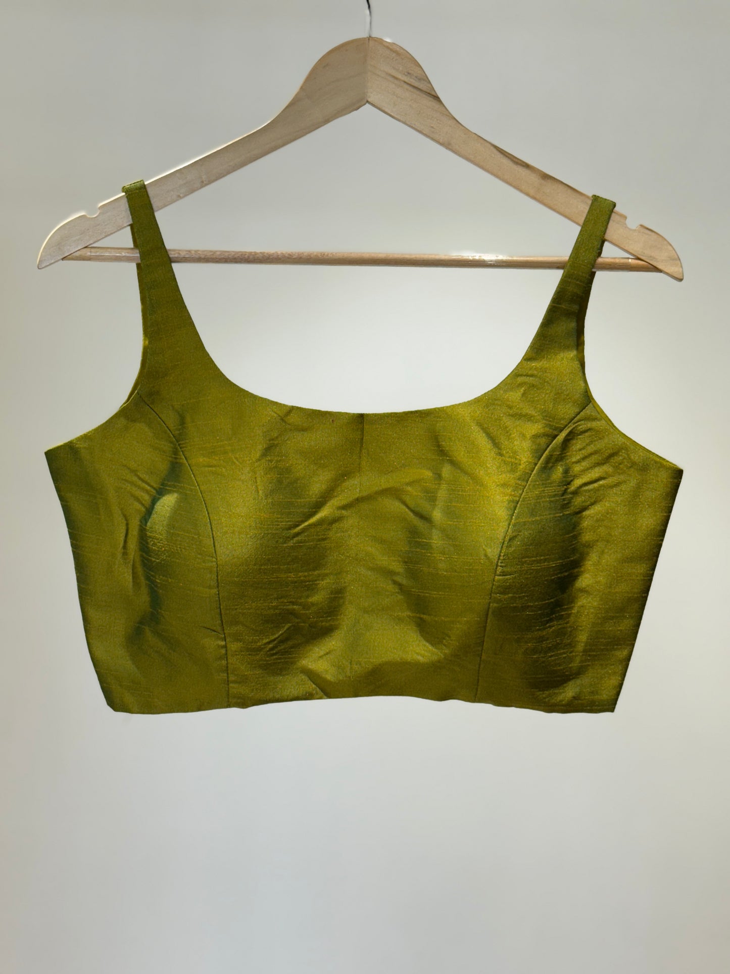 Olive Scoop Neck Raw Silk Blouse