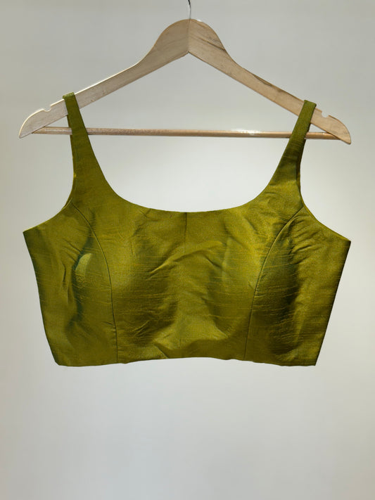 Olive Scoop Neck Raw Silk Blouse