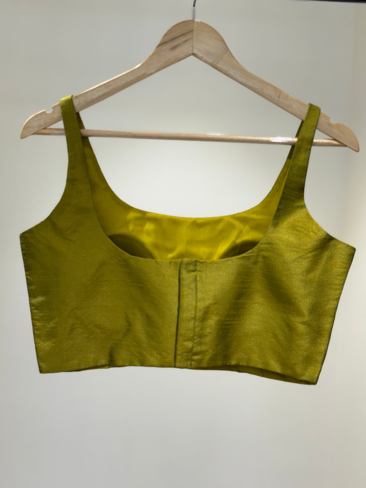 Olive Scoop Neck Raw Silk Blouse
