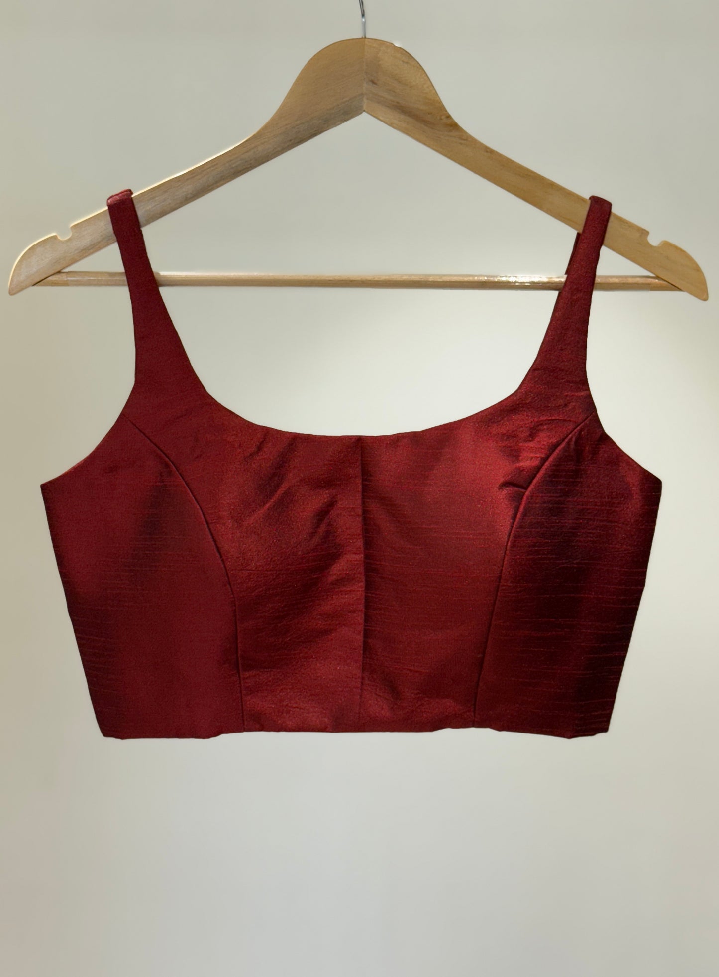 Maroon Scoop Neck Raw Silk Blouse