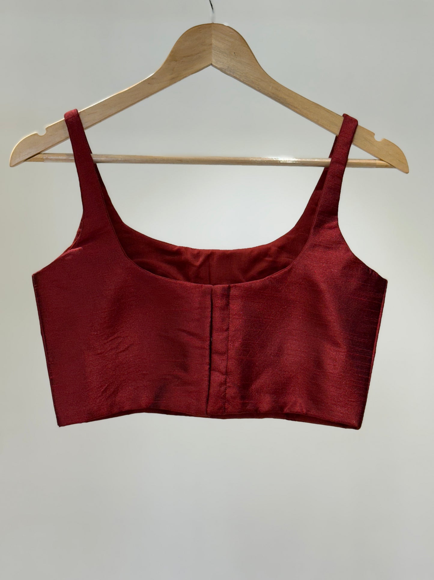 Maroon Scoop Neck Raw Silk Blouse