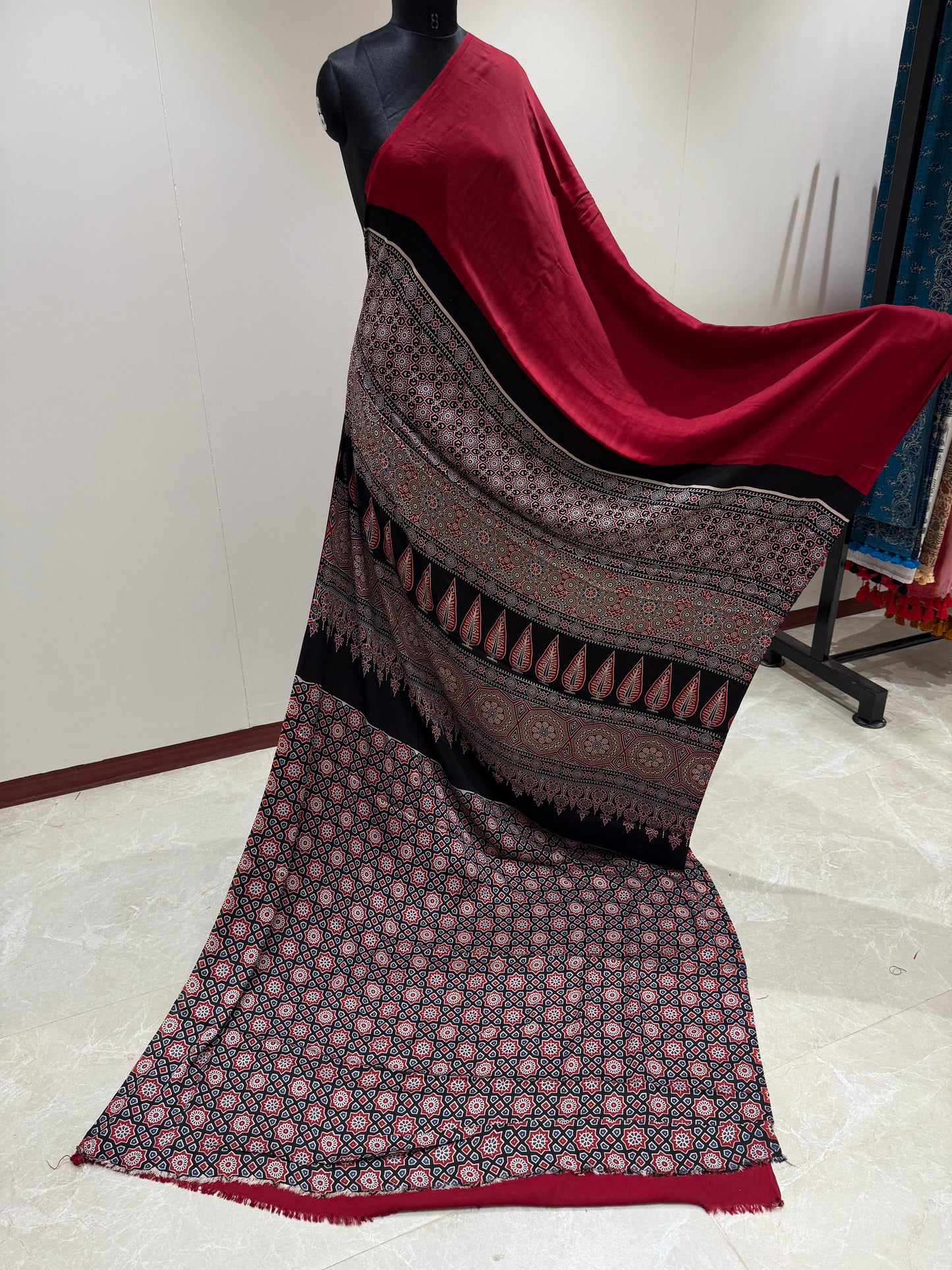 Ajrakh Plain Modal Silk Saree 19